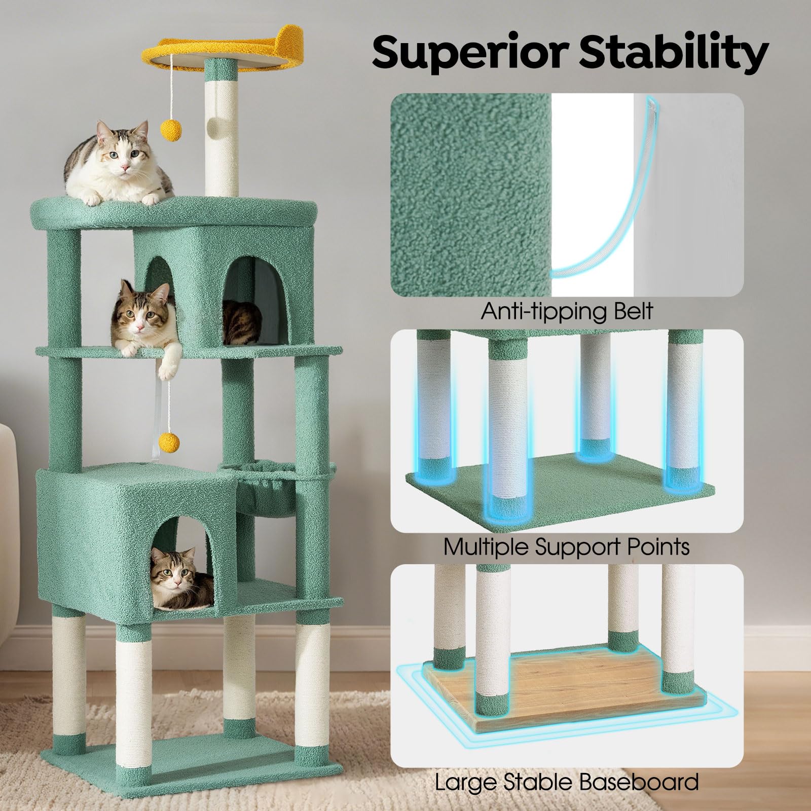 Veehoo Cat Tree For Indoor Cats Large Adult, 68.7 Inch Tall Large Cat Tree For Cats, Cactus Cat Tower For Cats With 2 Spacious C
