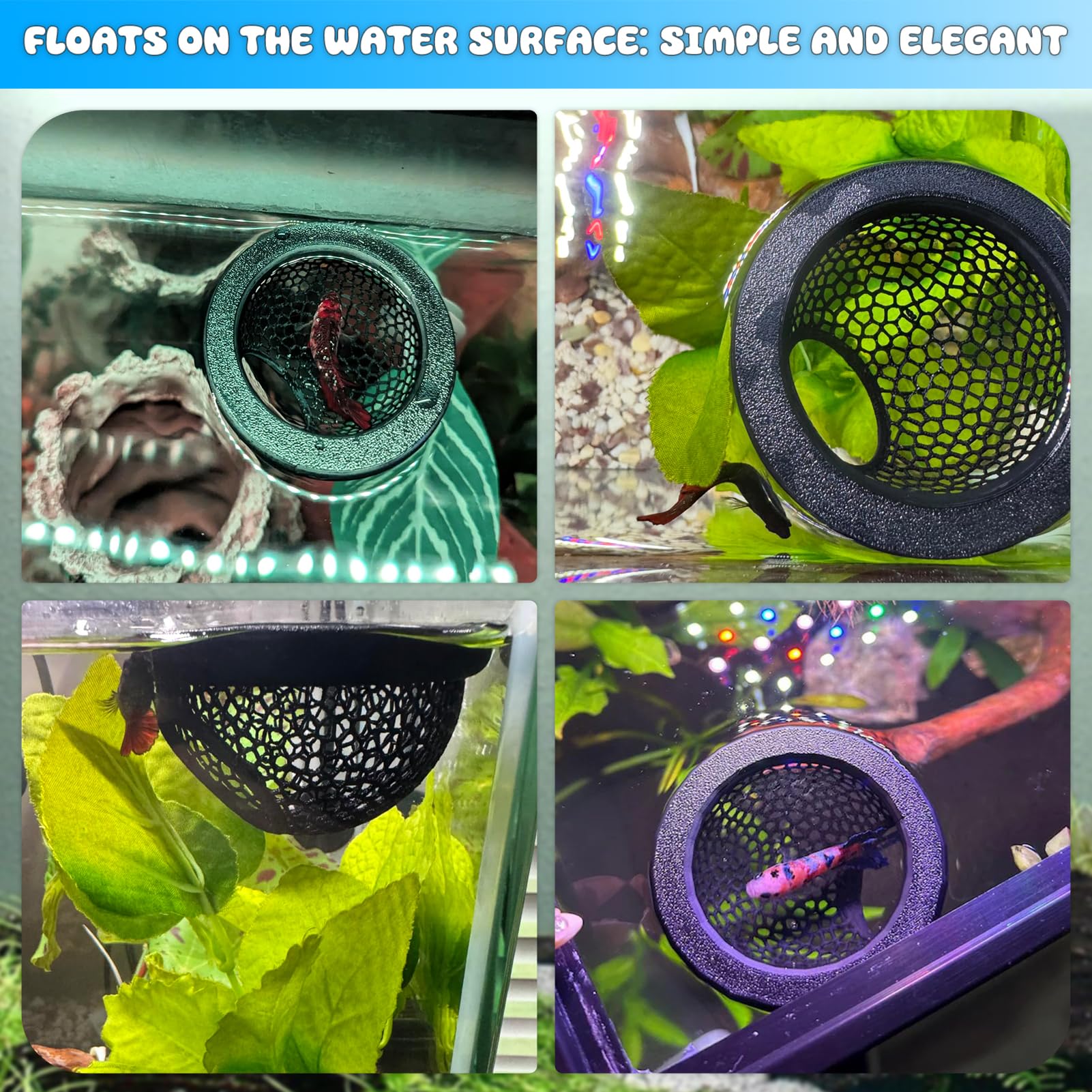 Floating Betta Hide & Shrimp Cave - 3D Printed Aquarium Decor, Multi-Functional Hammock, Feeding Ring & Safe Resting Spot for Be