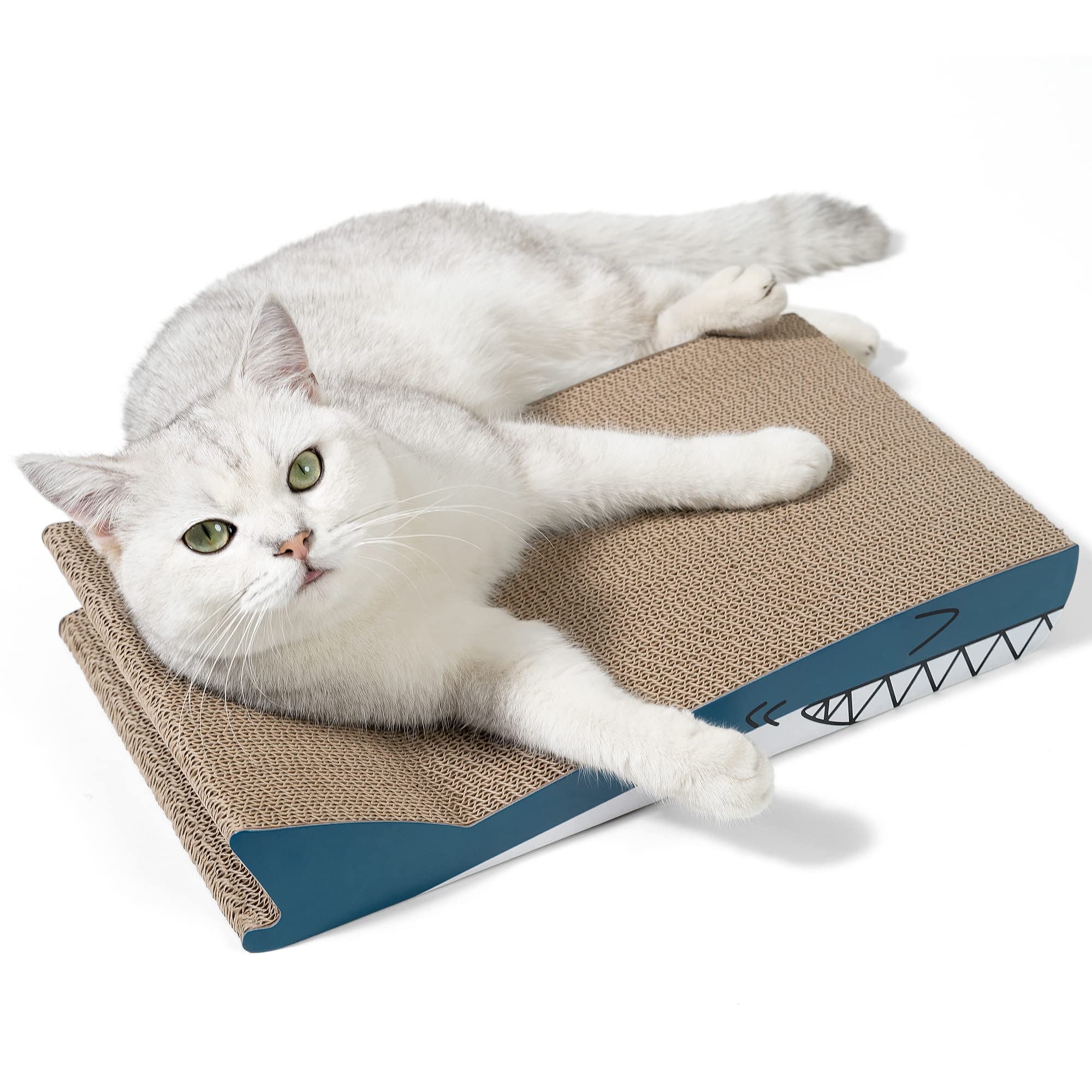 Conlun Cat Scratcher Cardboard Cat Scratch Pad With Premium Scratch Textures Design Durable Cat Scratching Pad Reversible Shark 15.7L X 9W X 2.6H