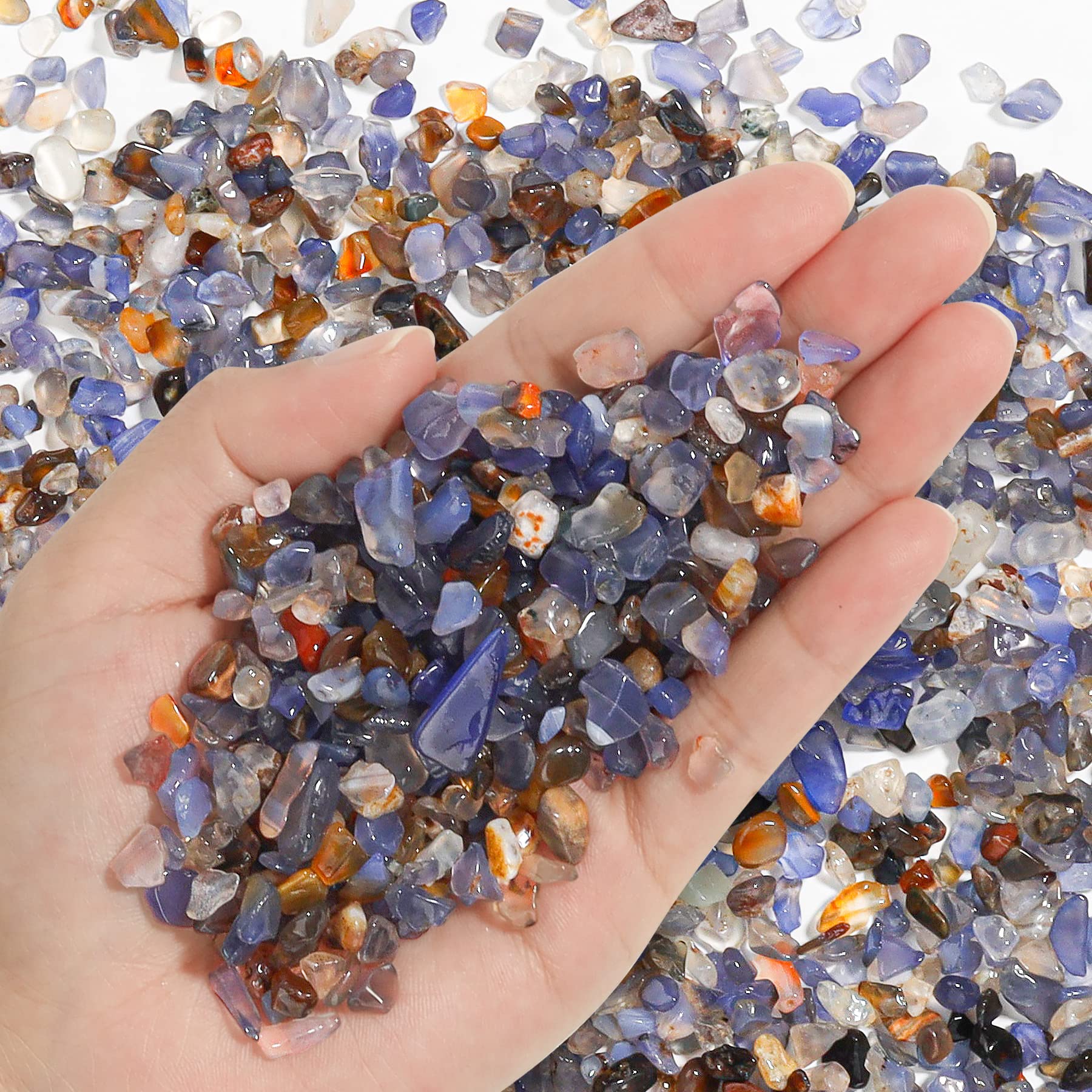 T4U Crystal Chips Tumbled Polished Natural Agate Gravel Stones 1LB - Decorative Pebbles Bulk, Mini Polished Rocks Pieces for Cra