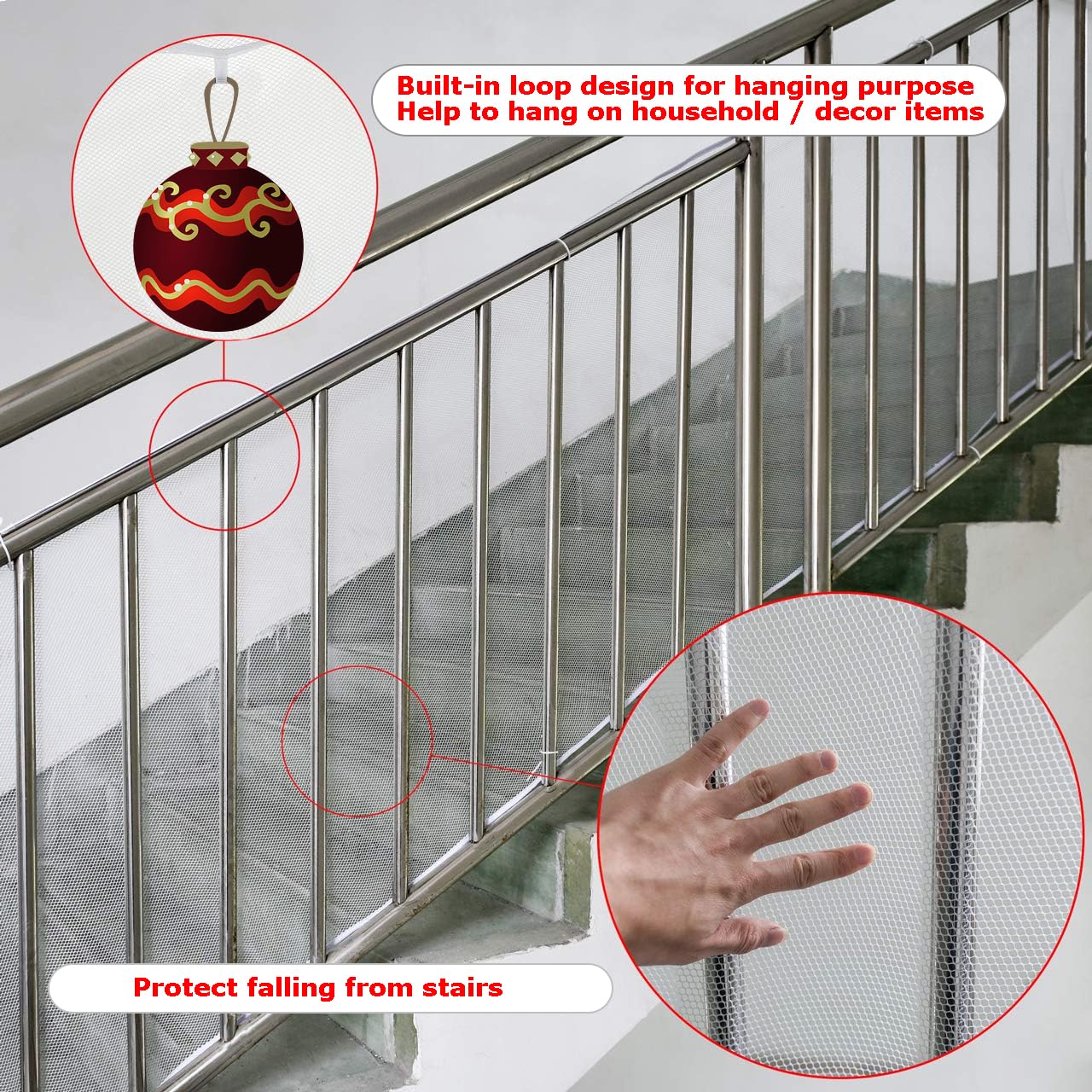 CM Child Safety Rail Net Balcony Protective Net Stair Railing Proof Mesh Banister Safety Guard with Zip Ties for Protect Baby Pe