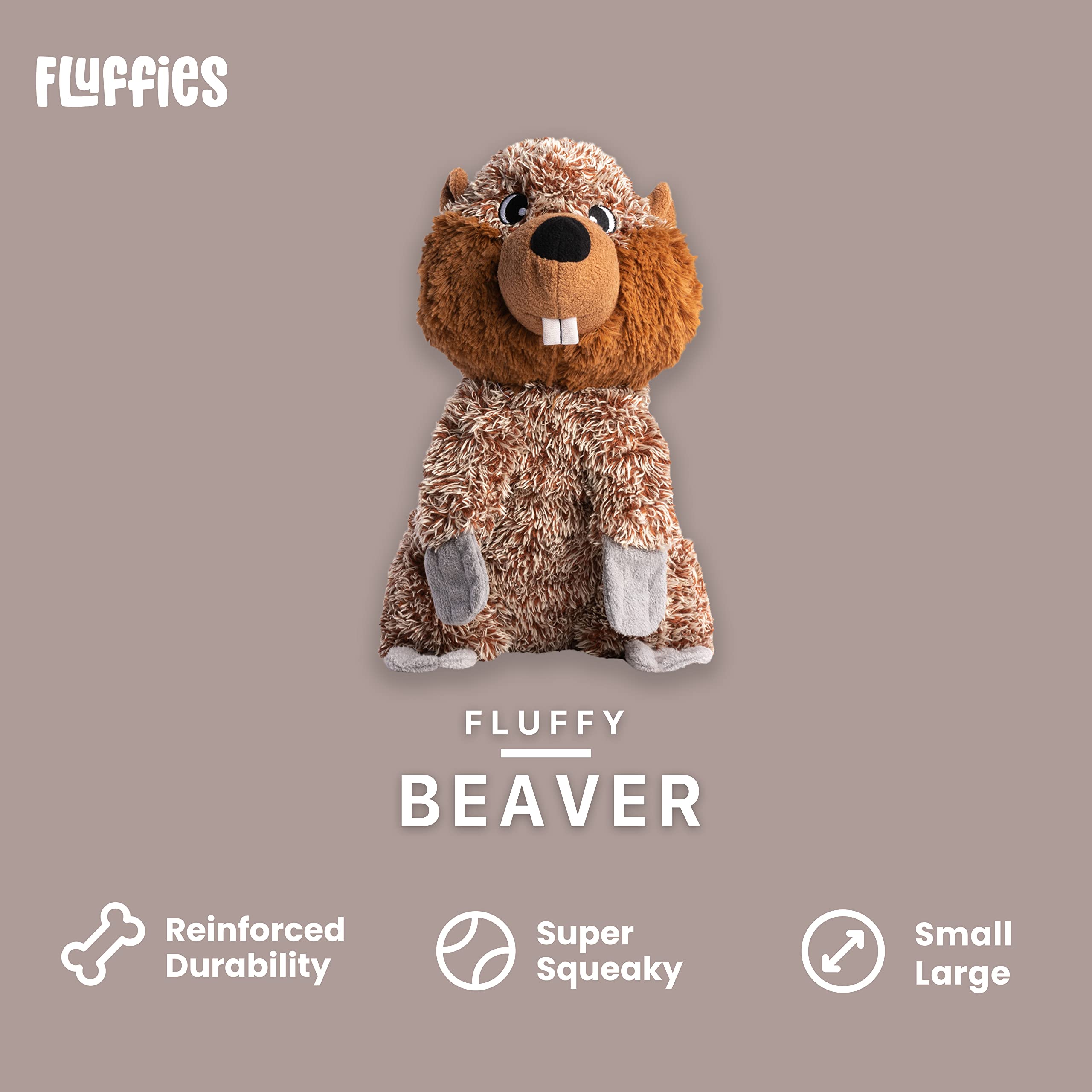 Fabdog Fluffies Dog Toys - Squeaky Plush Dog Toy For All Breeds - Cute Animal-Themed Puppy Toys Make For Ideal Gift - Fun Nylon Dog Toys With Squeak| Large Beaver