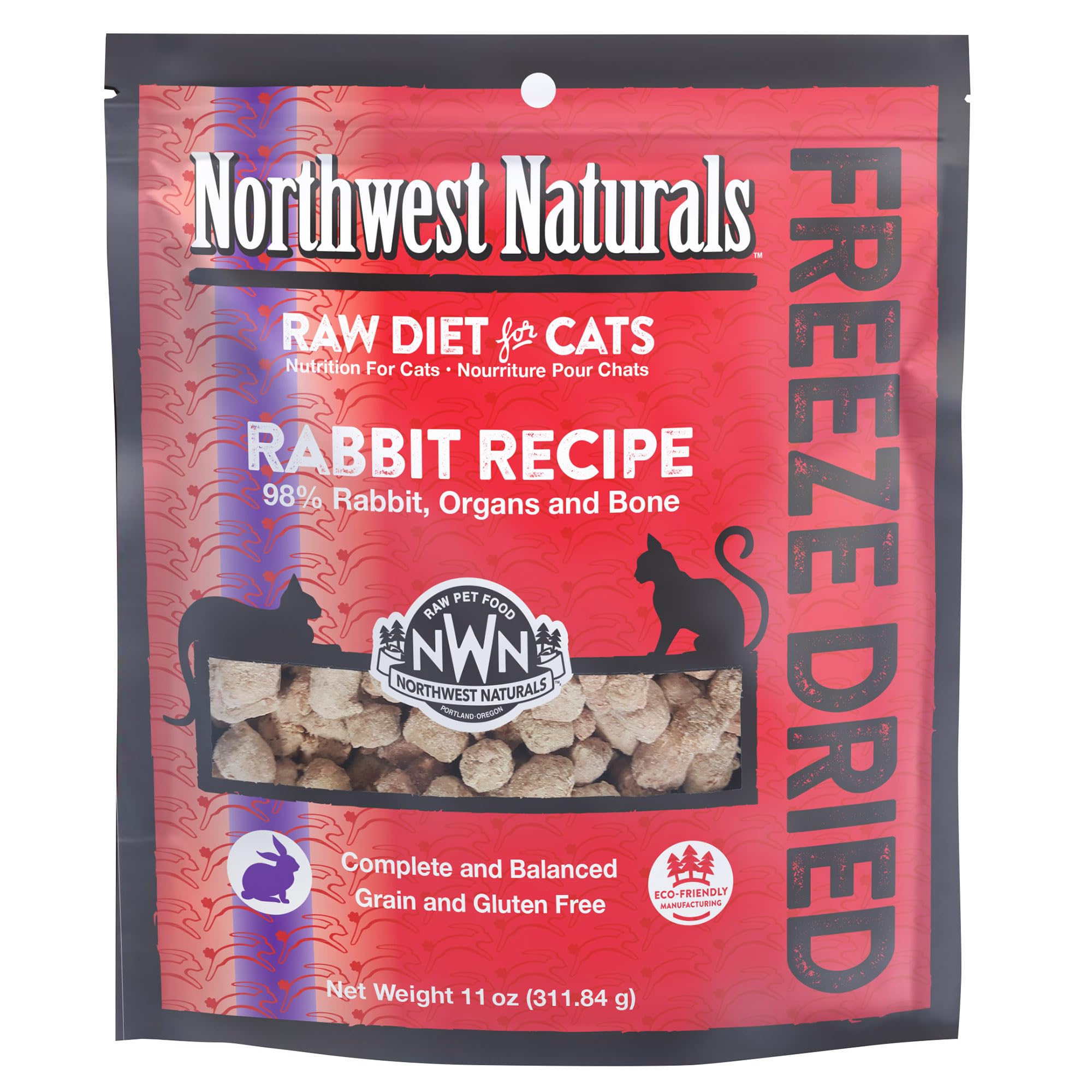 Northwest Naturals Freeze-Dried Rabbit Cat Food - Bite-Sized Nibbles - Healthy, Limited, Human Grade Ingredients, All Natural - 