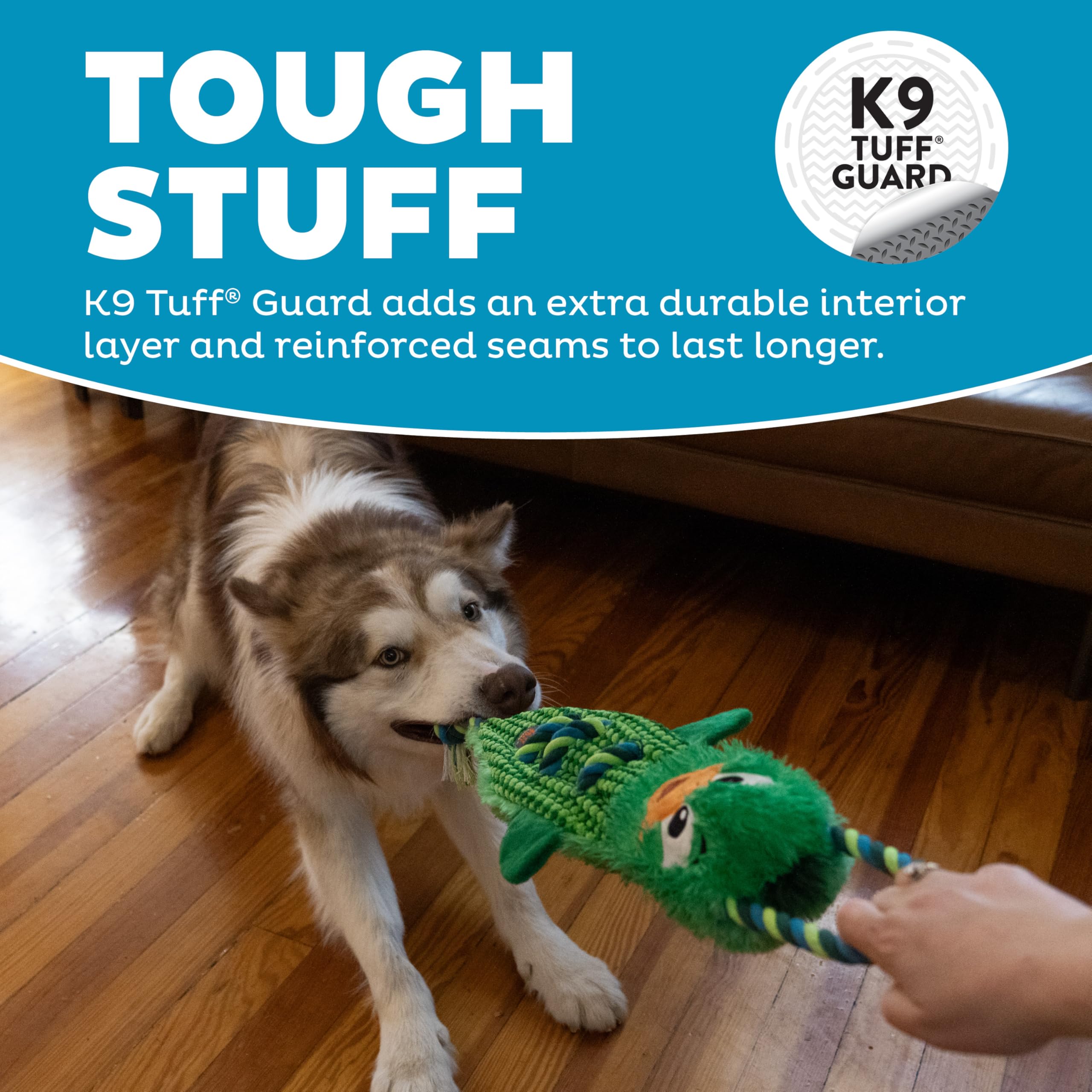 Outward Hound By Charming Pet Ropiez Mallard Rope Dog Tug Toy For Tugging Squeaky Fun, Green