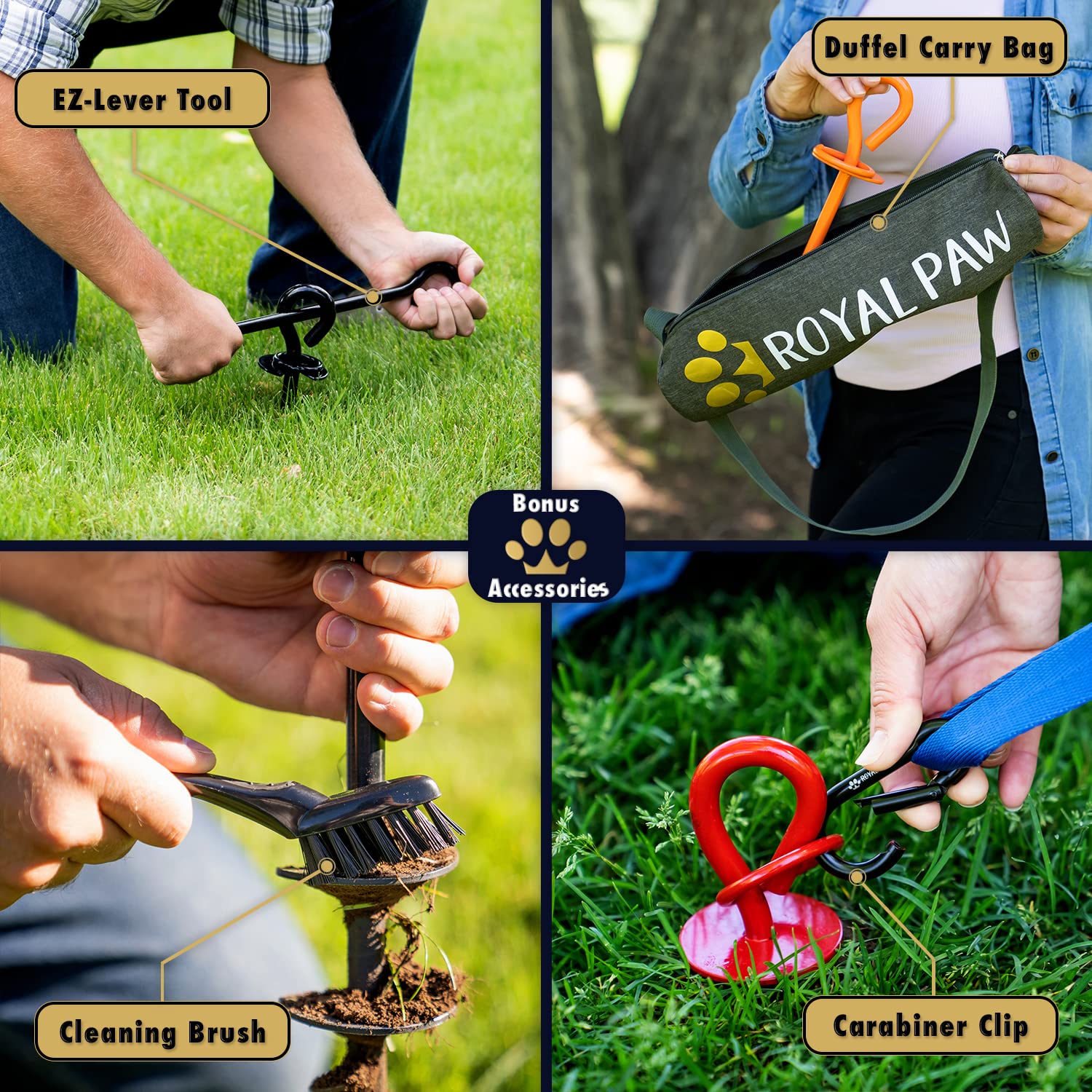 ROYAL PAW Dog Tie Out Stake - Heavy Duty for Large Dogs up to 210 lbs, Stainless Steel, O2-Royal Orange 2-Pack