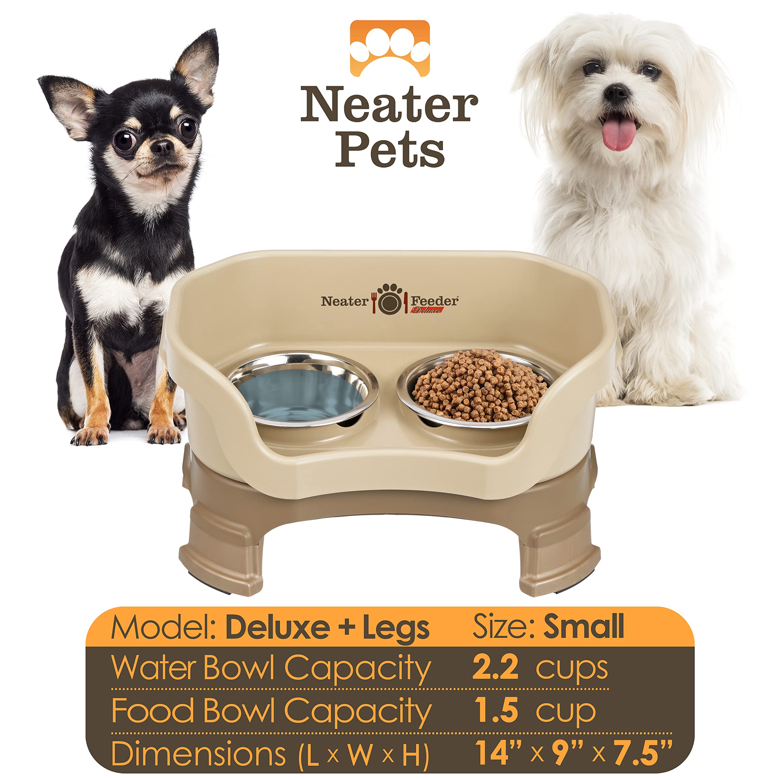 Neater Pet Brands Neater Feeder Deluxe - Small, Stainless Steel, Cappuccino, with Leg Extensions