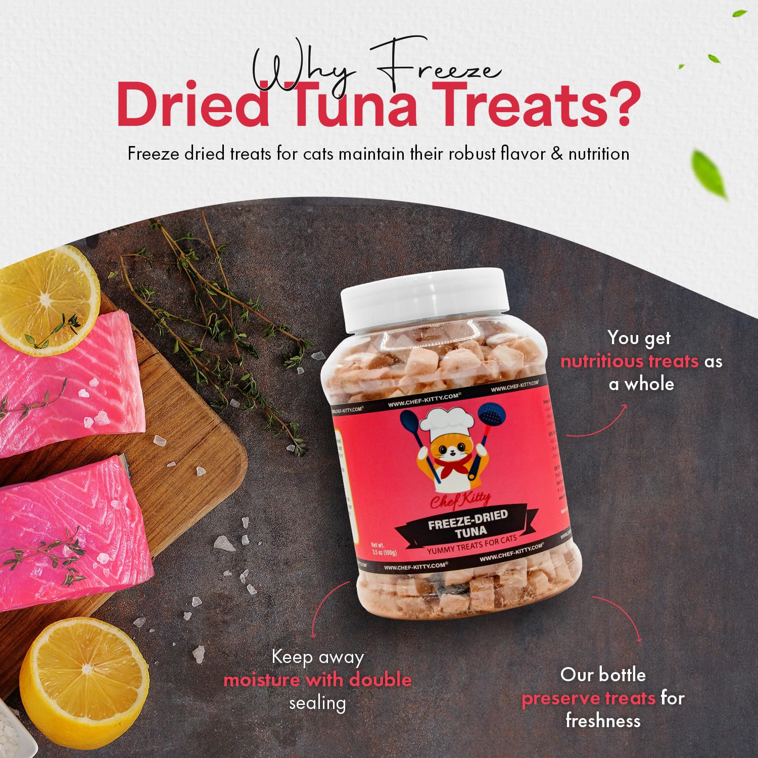Chef Kitty Freeze-Dried Tuna Treats for Cats & Dogs - 100% Wild Caught, Single Ingredient, High-Protein, Healthy Snack - No Addi