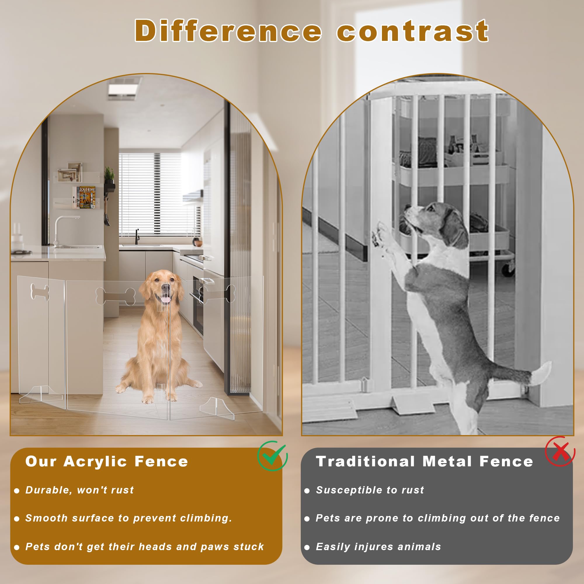 Clear Acrylic Dog Gate, 3 Panel 60' W X 24' H, Transparent Freestanding Pet Playpen Indoor, Foldable Pet Fence Barrier For Doo