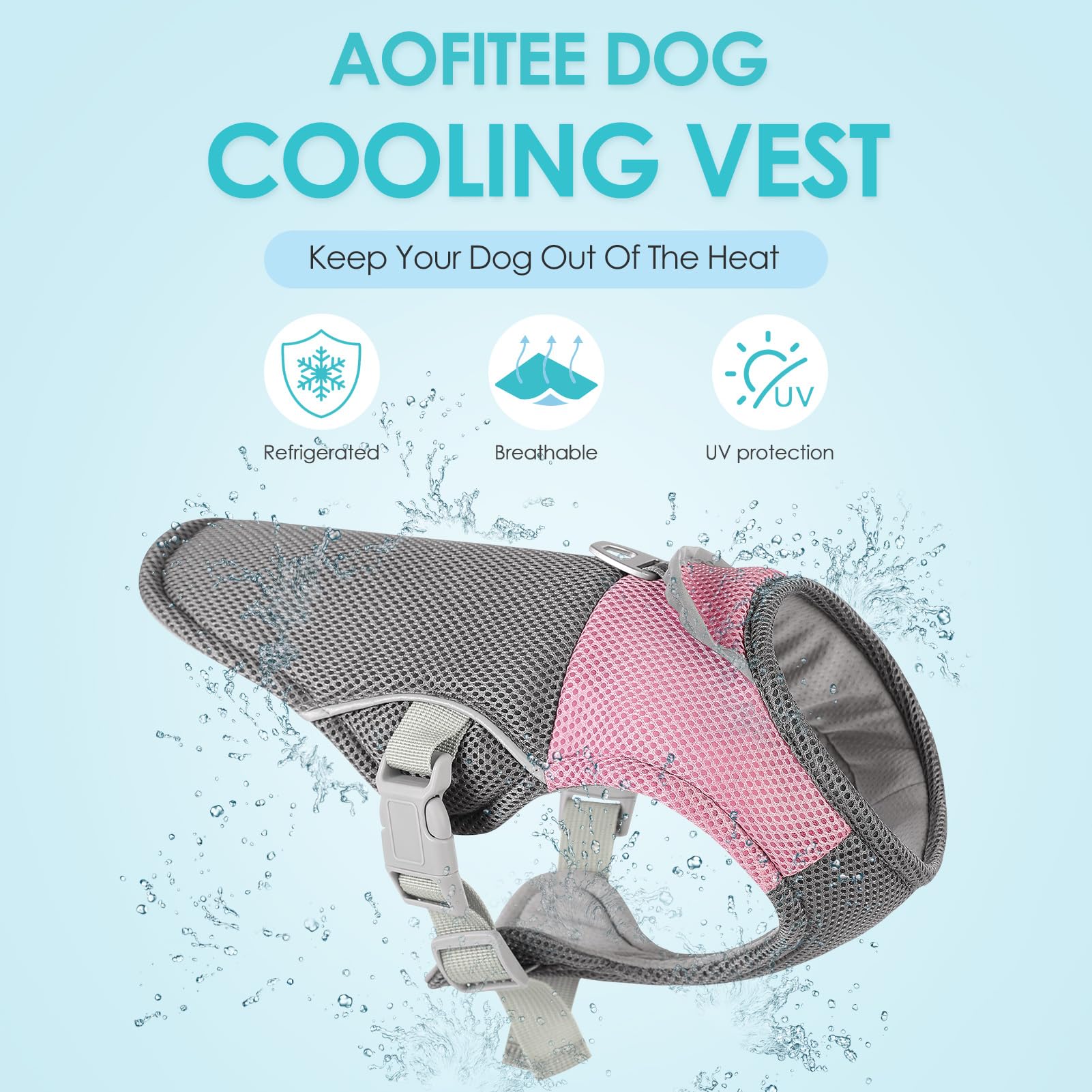 Aofitee Cooling Vest For Dogs, Breathable Dog Cooling Vest With Harness D-Ring, Dogs Uv Protection Shirt Pet Cooler Jacket, Ligh