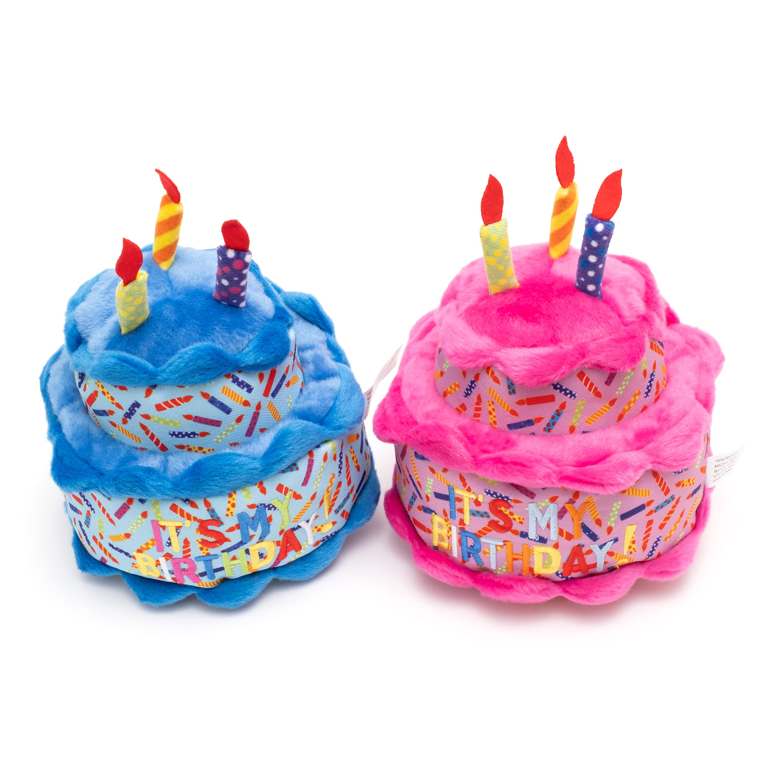 The Worthy Dog Birthday Cake Tough Chew Toy For Dogs Durable Tug & Toss Play Chomp-Resistant Fabric & Mesh Lining Safe, Non-Toxic Materials Multiple Squeakers For Interactive Fun