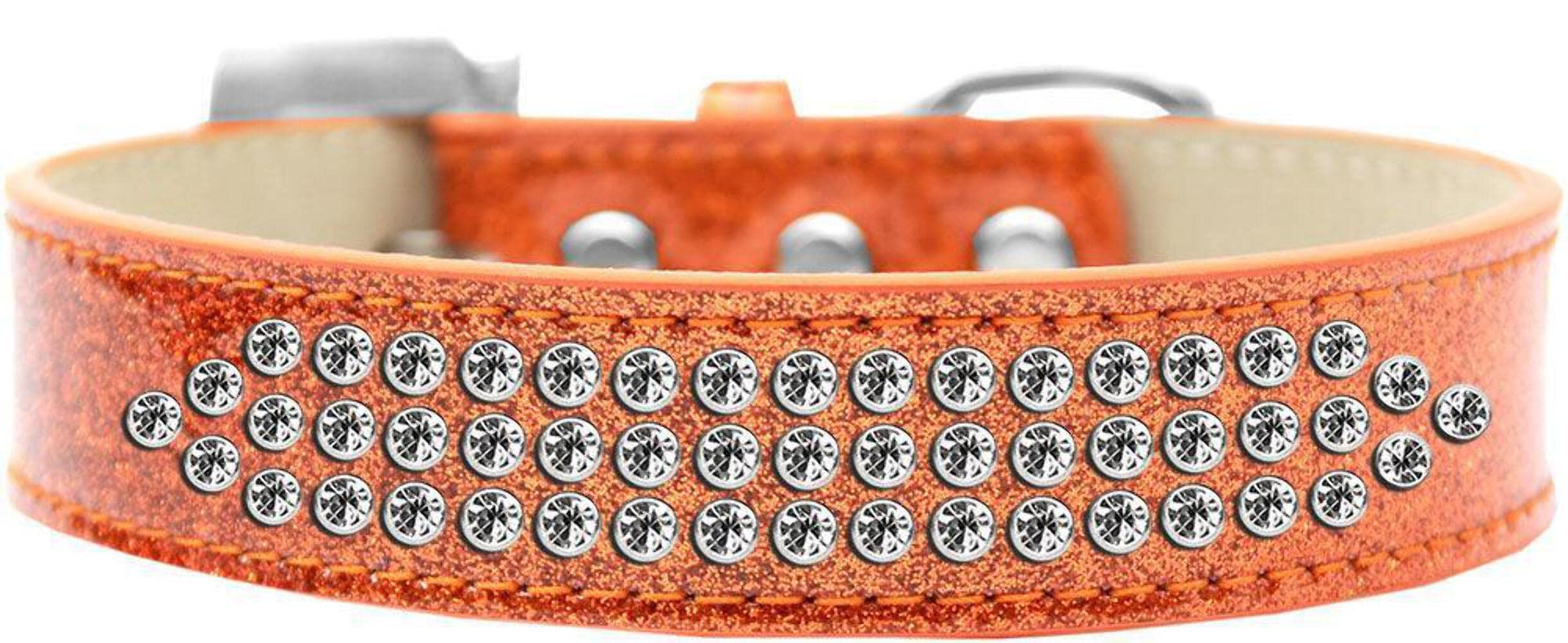 Mirage Pet Products Three Row Clear Crystal Ice Cream Dog Collar, Size 18, Red