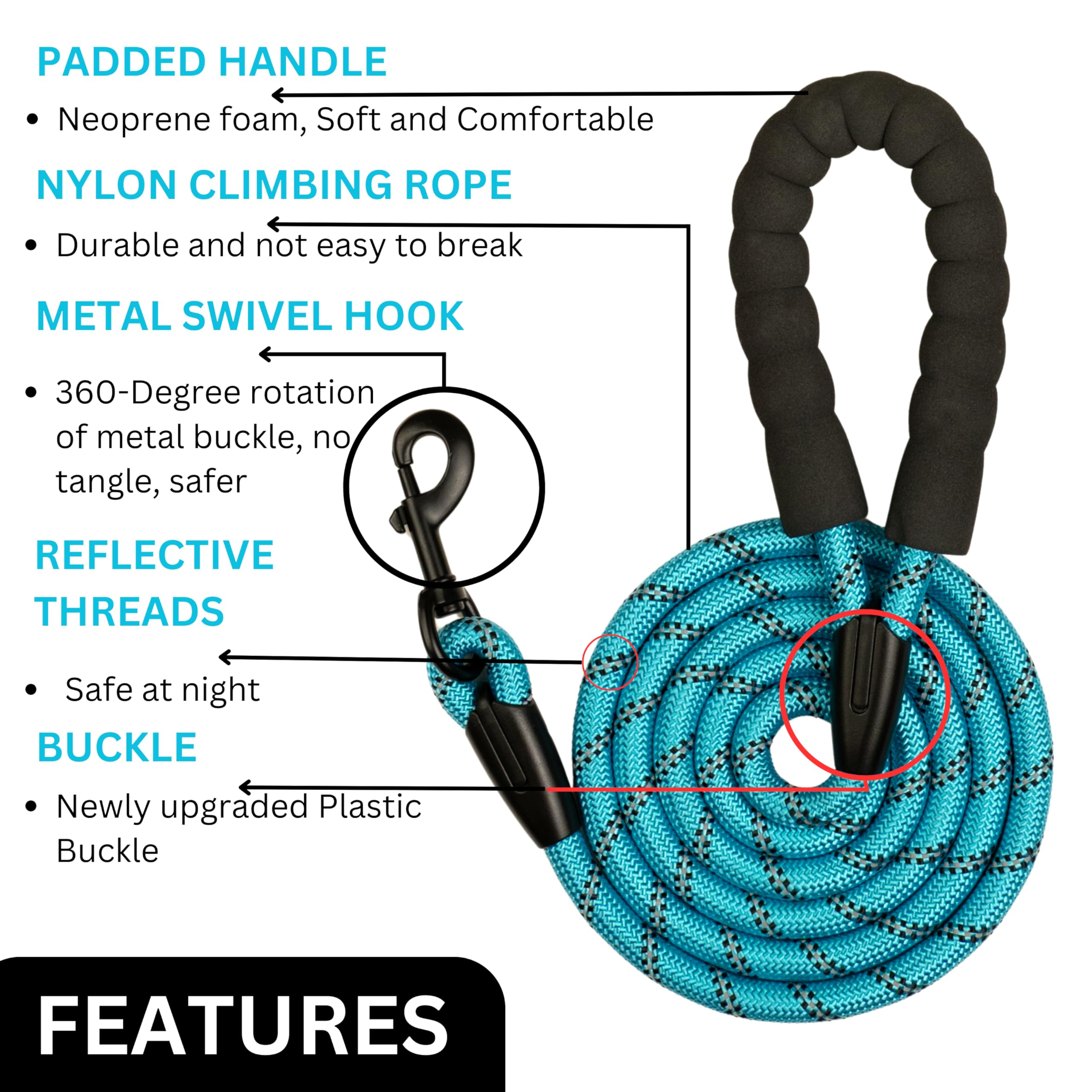 Glorypet 2 Pack 5 Ft Heavy Duty Dog Leash With Poop Bag And Dispenser And Silicone Toothbrush, Durable, Comfortable Padded Handl