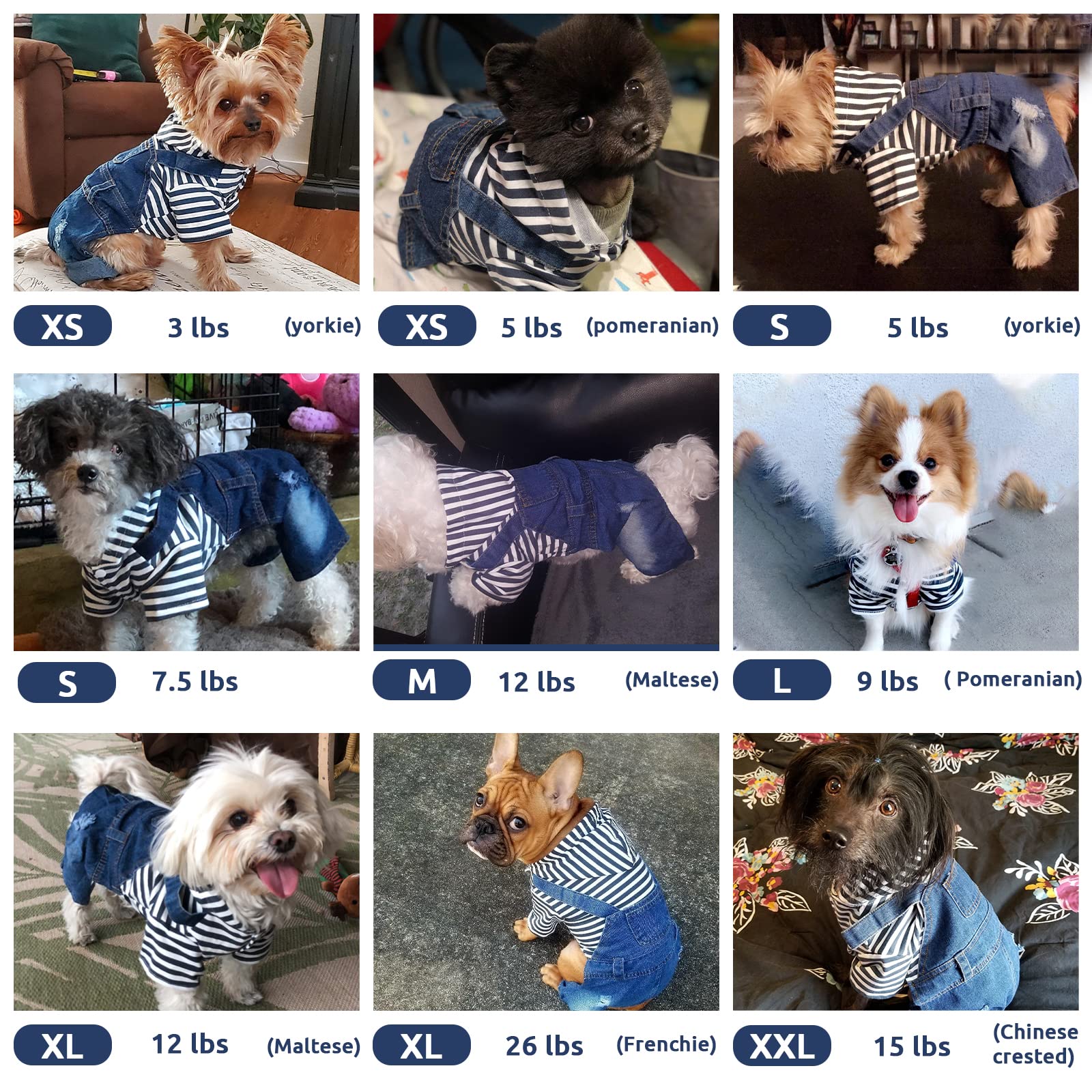 Doggyzstyle Small Dog Hoodie Clothes Cute Stripe Shirts Denim Jumpsuit One-Piece Outfit For Small Medium Dogs Cats Boy Girl Chih
