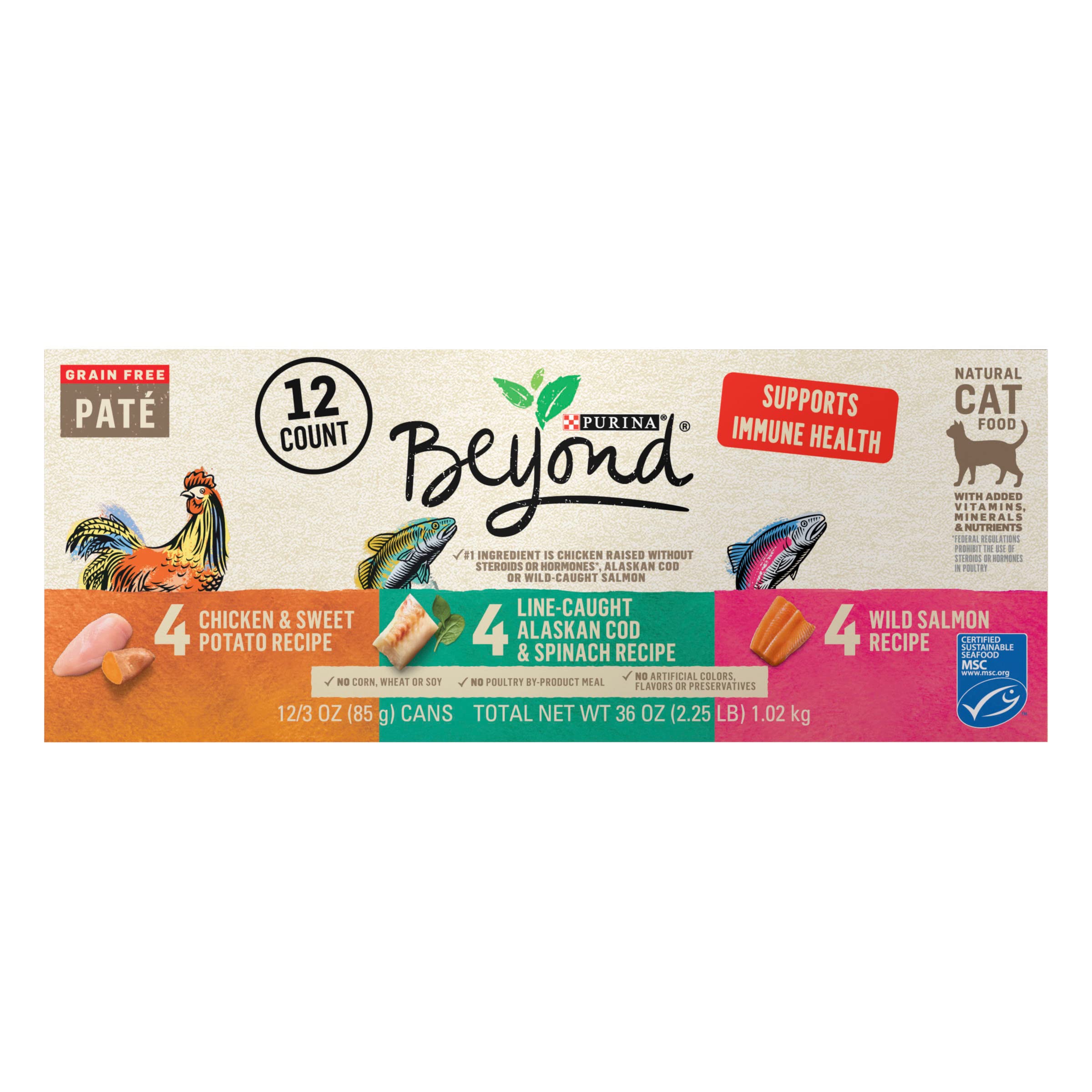 Purina Beyond Grain Free Wet Cat Food Pate Variety Pack - (2 Packs of 12) 3 oz. Cans