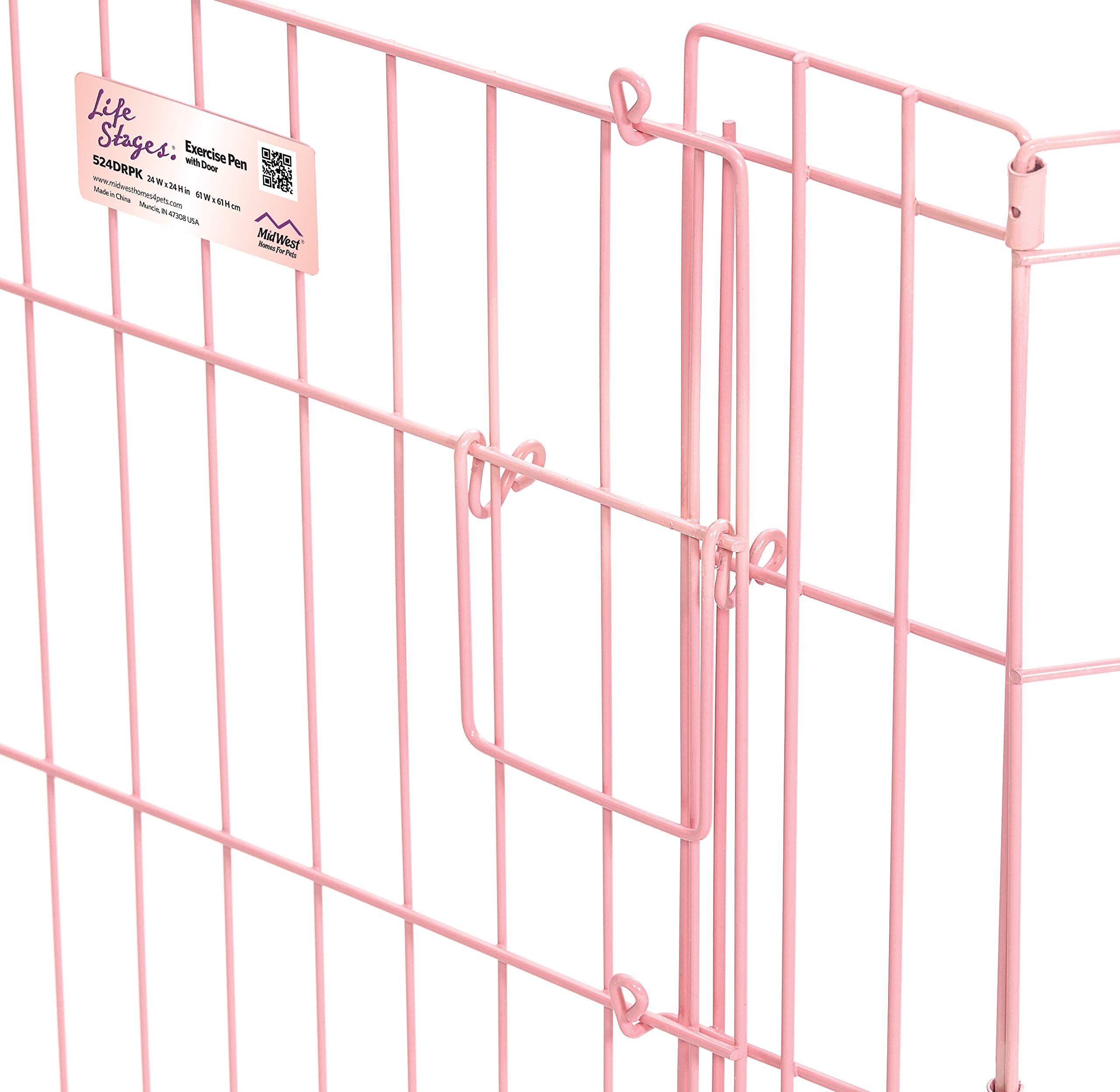 MidWest Homes for Pets Dog Exercise Pen, 24" x 24", Metal Playpen with Door, Pink