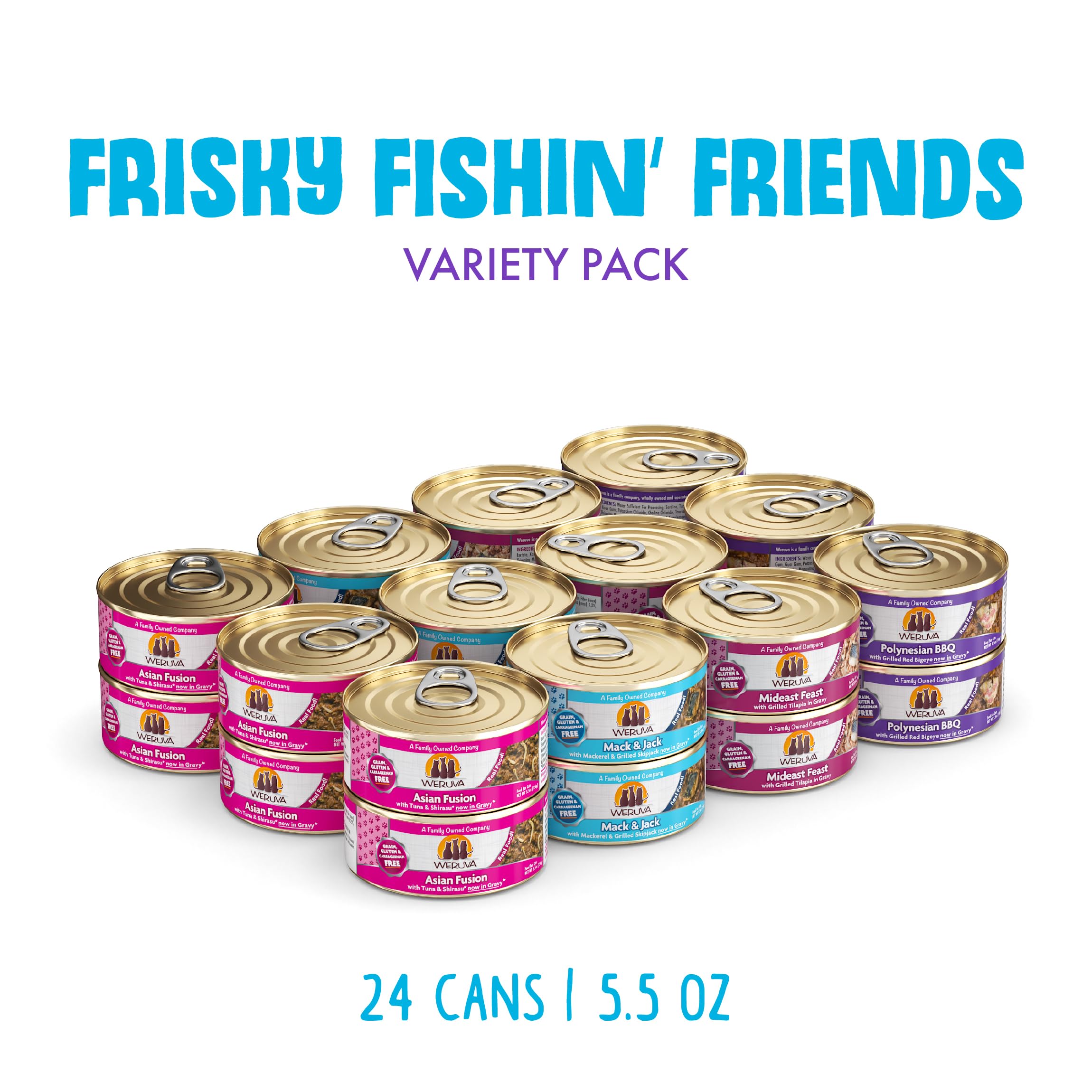 Weruva Classic Cat Food, Variety Pack, Frisky Fishin Friends Wet Cat Food, 5.5oz Cans (Pack of 24)