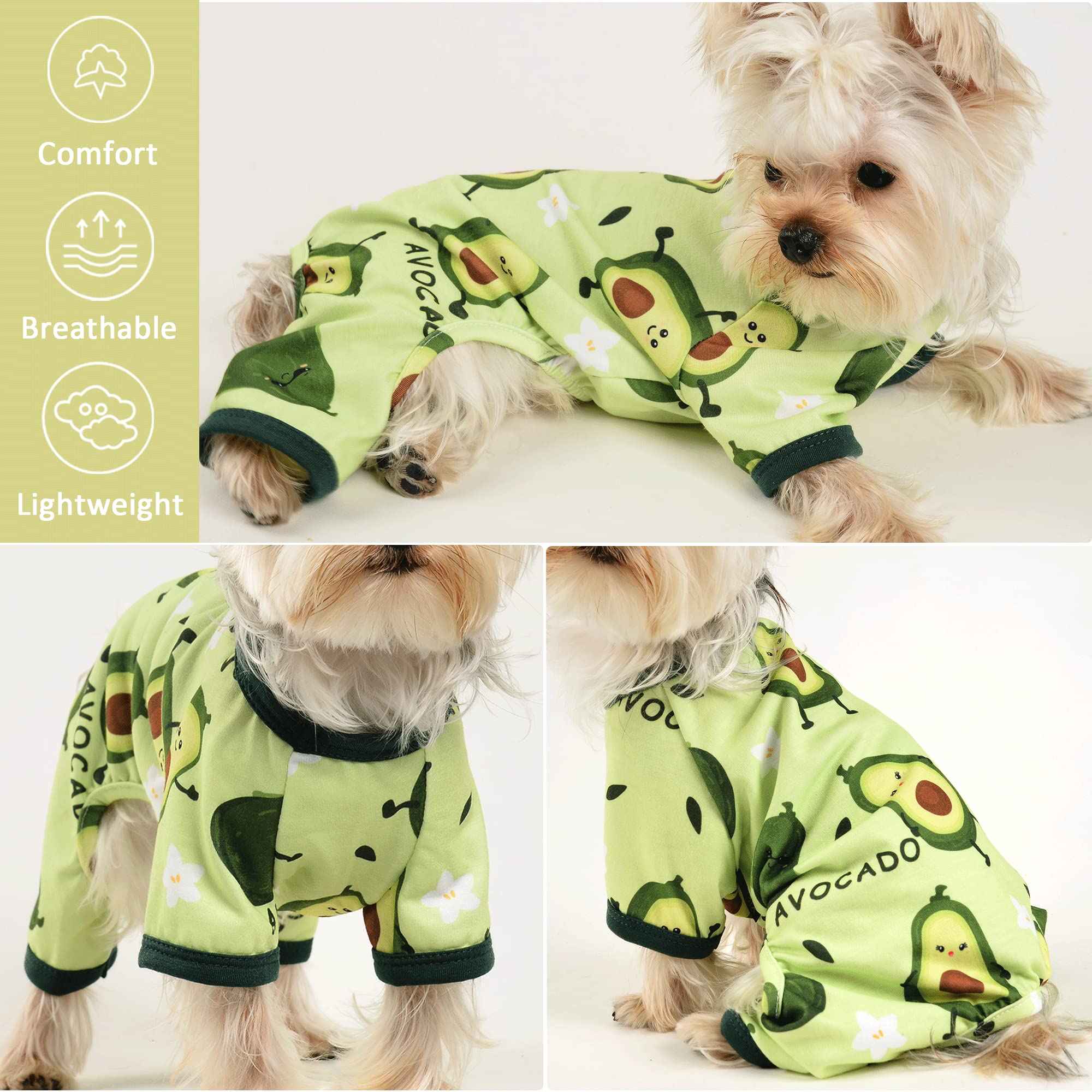 Yikeyo Dog Pajamas for Small Dogs, Soft Thin Pjs Jammies Cat Doggie, Summer Pet Cute Puppy Clothes Outfits Dogs Boy Girl(Avocado,XXL) -Like New