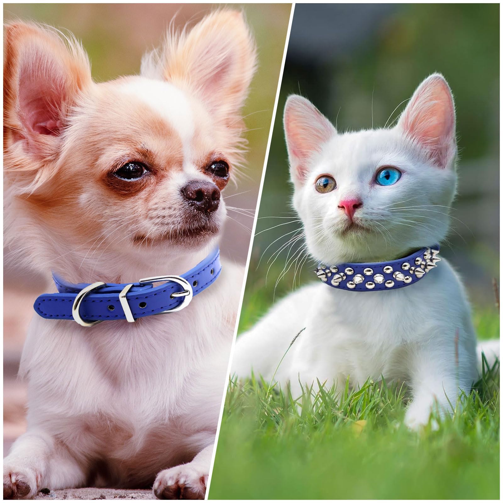 Doggyzstyle Small Spiked Blue Dog Cat Collar For Small Medium Dogs Boy Male - Adjustable Studded Puppy Collars - Soft Padded Pun