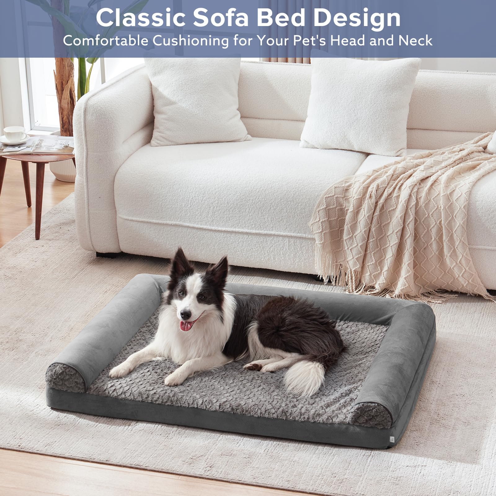 JOEJOY Orthopedic Dog Bed for Medium Dogs, Large Dog Couch Bed, U Shape Memory Foam Dog Bed with Removable Washable Cover, Water