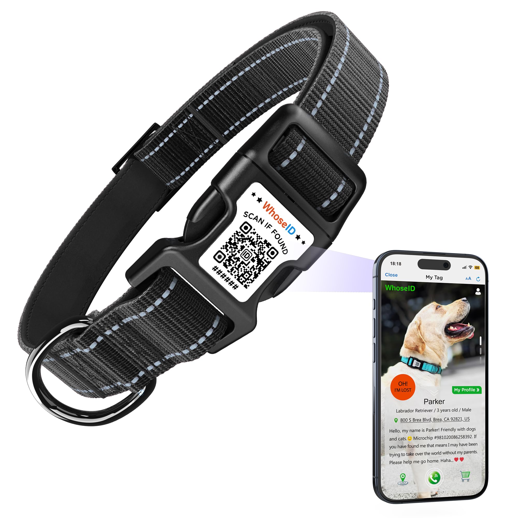 Dog Collar With Qr Code, Reflective Pet Collar, Soft Neoprene Padded & Safety Locking Buckle Adjustable Dog Collar For Medium Do