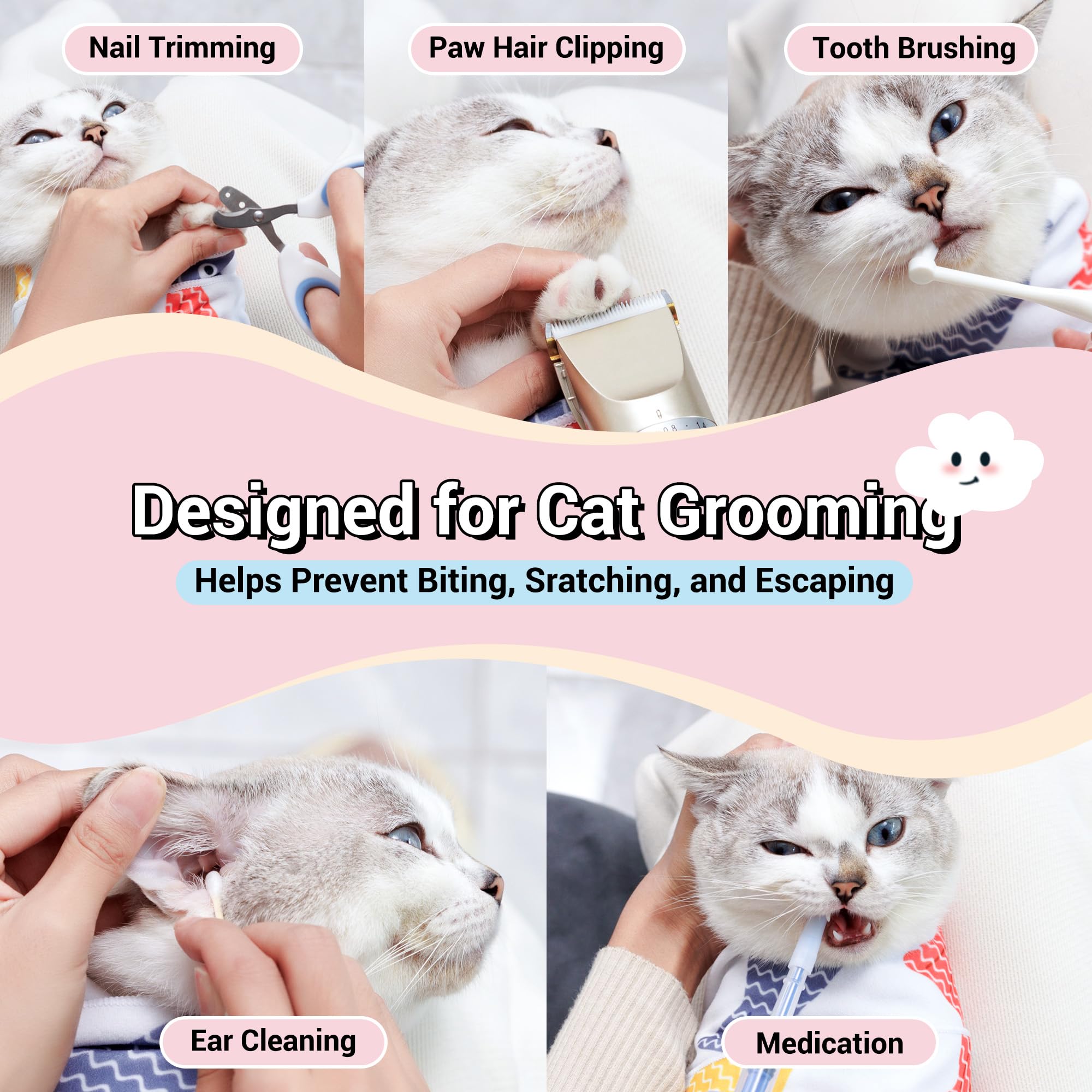 Kiorafoto 27.5 Large Cat Grooming Wrap,Self Adherent Fabric Cat Swaddle Burrito Wrap For Adult Cat & Small Dog, Anti-Scratch C