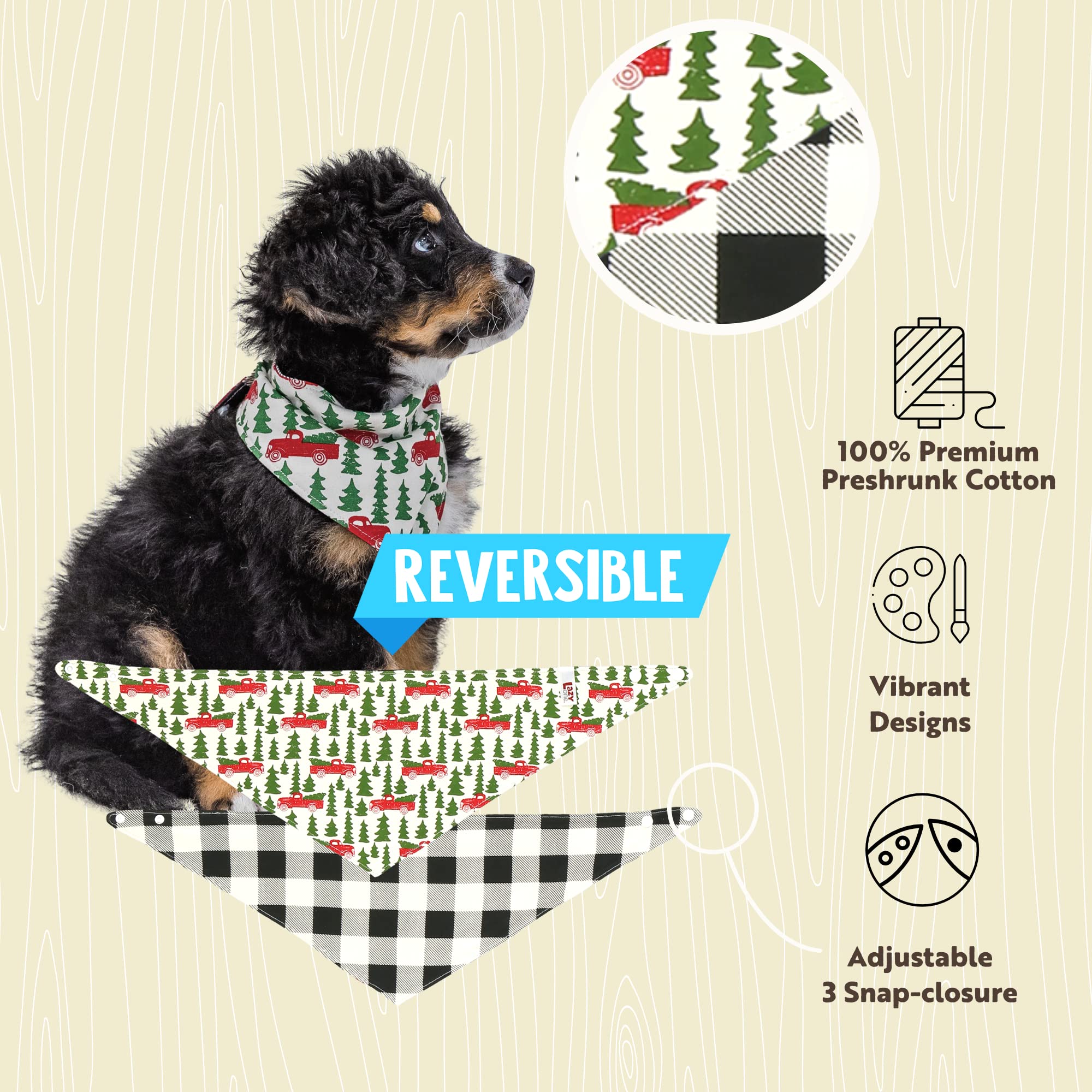 Lazy One Reversible Dog Bandana, Cute Accessories For Pets, Truck,Tree (X-Small/Small, Tailgate)