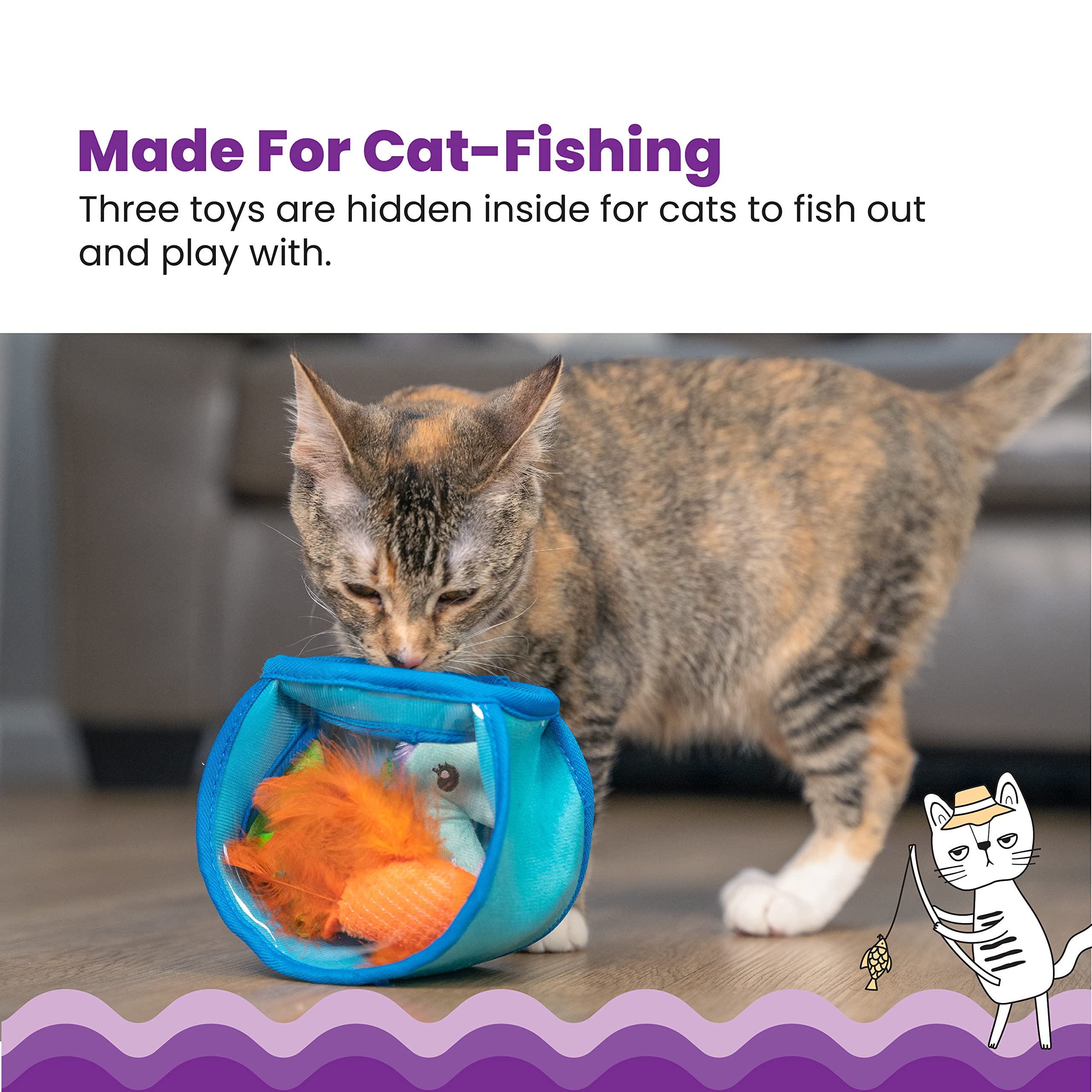 Catstages Interactive Cat Puzzle Toy - Hide & Seek Fish Bowl, 3 Pack, Polyester