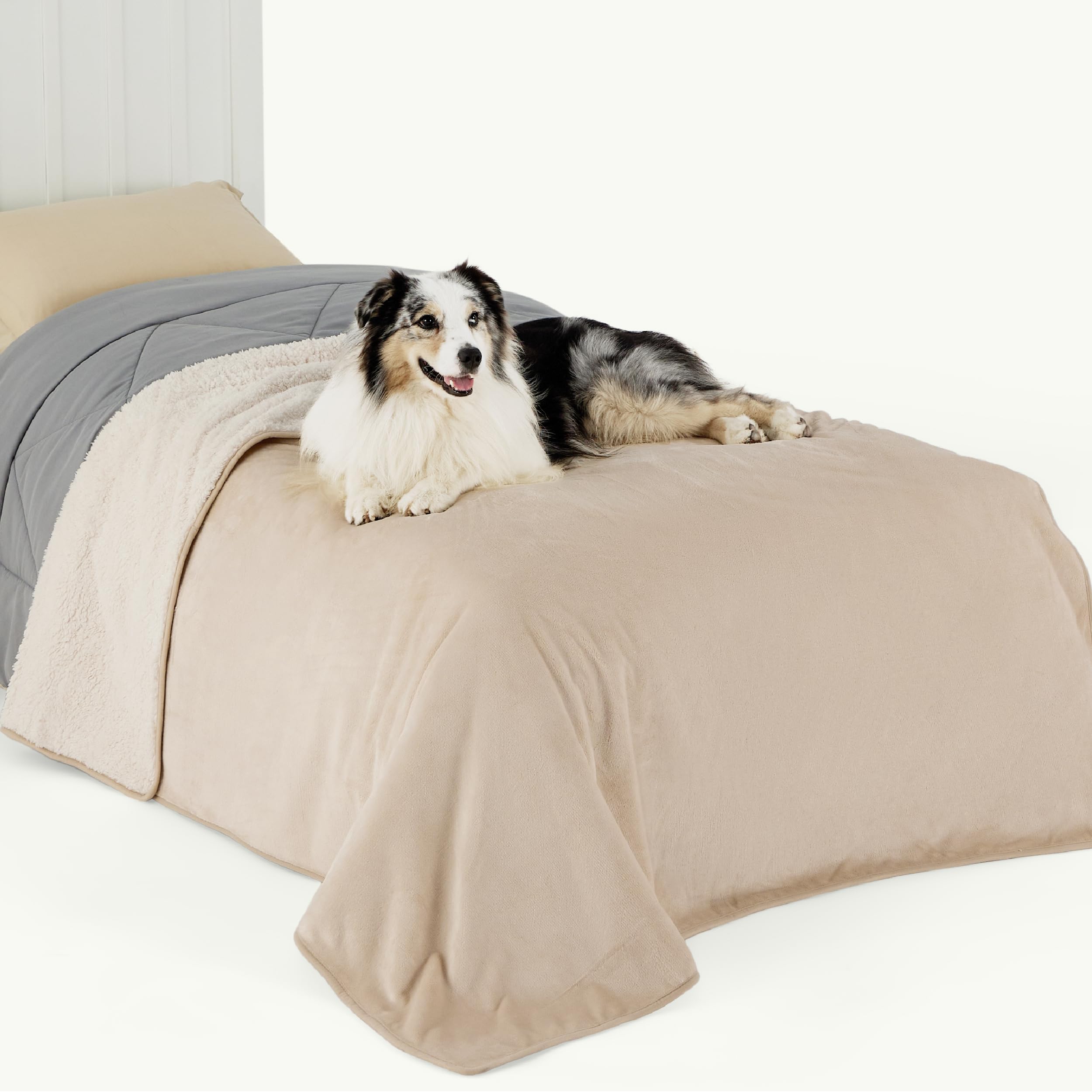Bedsure Waterproof Blanket For Bed - Sherpa Fleece Waterproof Dog Blankets For Large Dogs, Pet Blankets For Bed/Couch/Dog Crate, Soft Plush Reversible Furniture Protector, Twin Size, 80'X60', Cream
