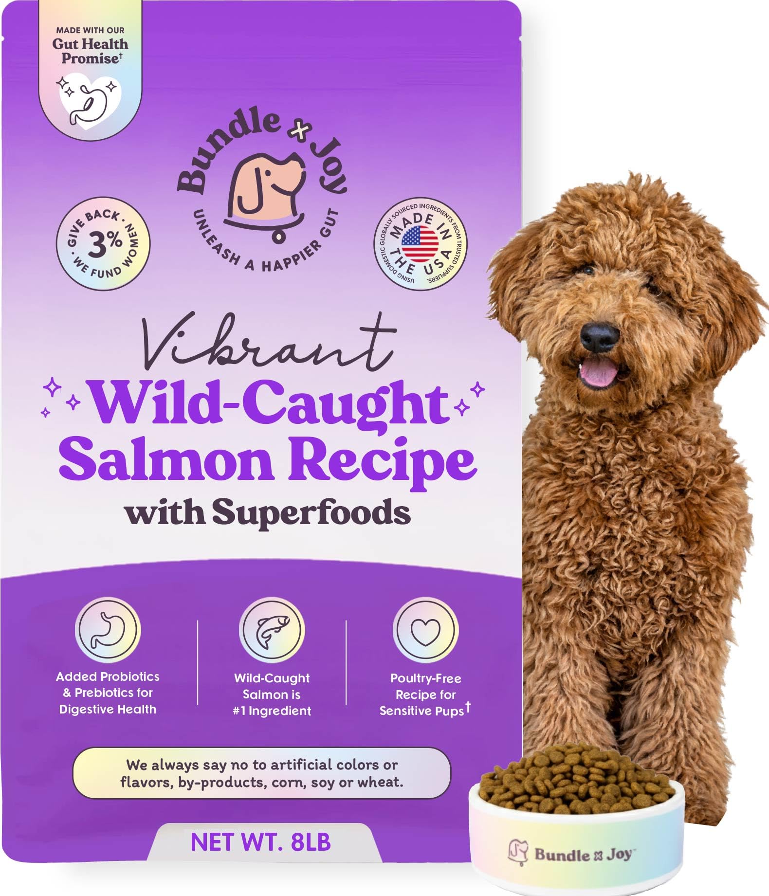 Bundle x Joy Vibrant Salmon Probiotic Dog Food Dry, 8lb Bag, Allergy and Gut-Friendly Adult Kibble for Digestive Health with Wil