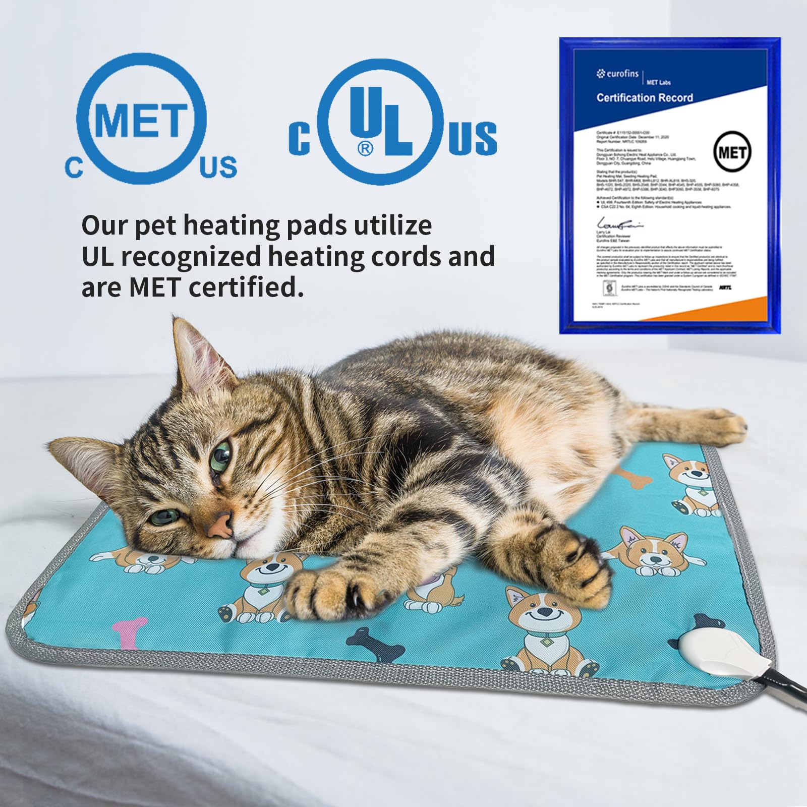 Golopet Pet Heating Pad 22X18 In Cat Heating Pads For Cats Waterproof Smart Thermostat Switch, Adjustable Heated Cat Bed, Adding Wire Rope Wires Cat Warming Pad-Blue