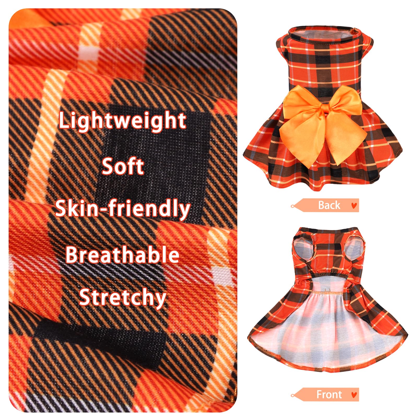 Pupteck Plaid Fall Dog Dress Pet Apparel For Autumn With Cute Bowtie Puppy Clothes Outfit, Plaid, Xs