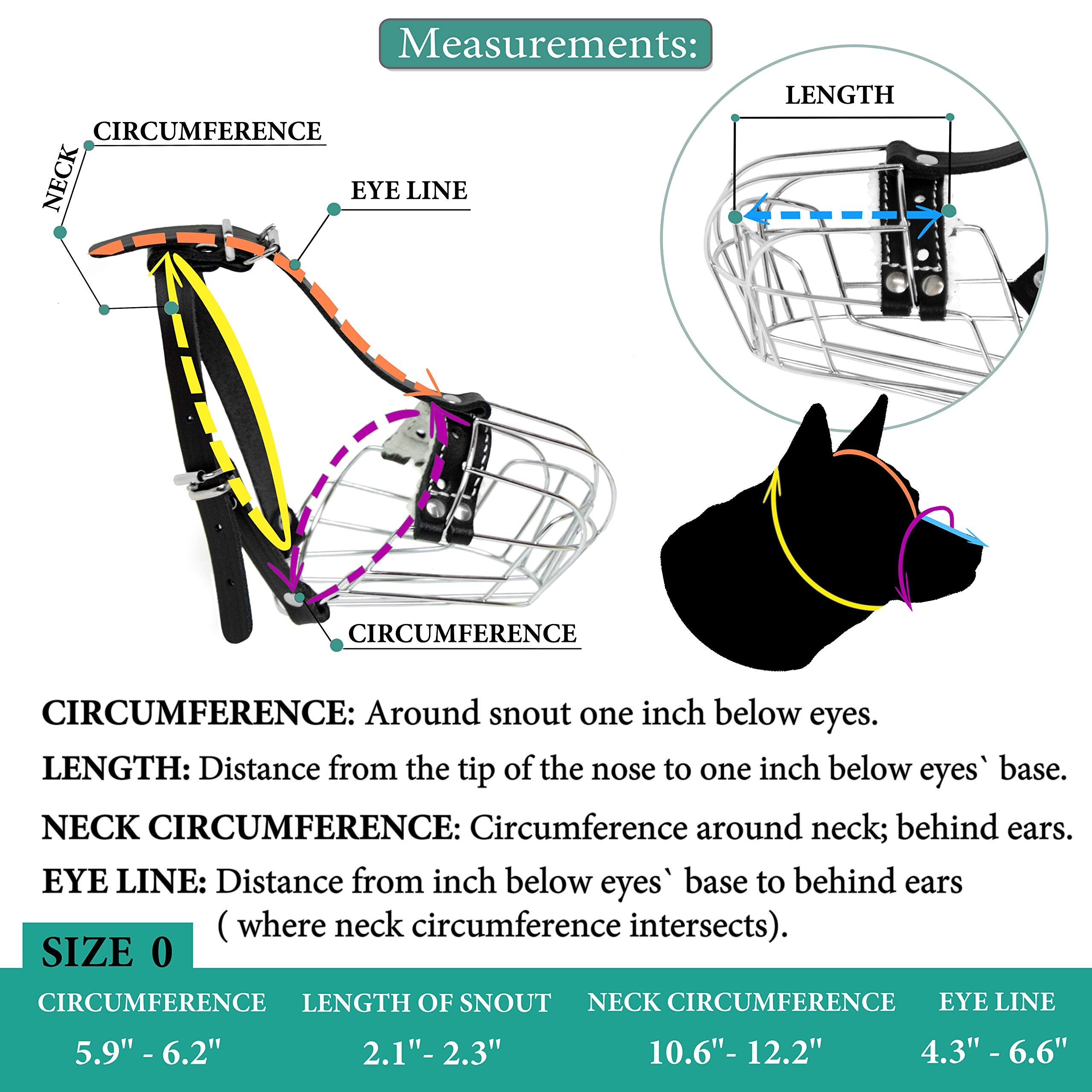 Dog Chrome Metal Muzzles Wire Basket Adjustable Leather Straps (?6) Circumference Is 13-13.8 In, Length Is 3.9-4.3 In - Dog Muzz