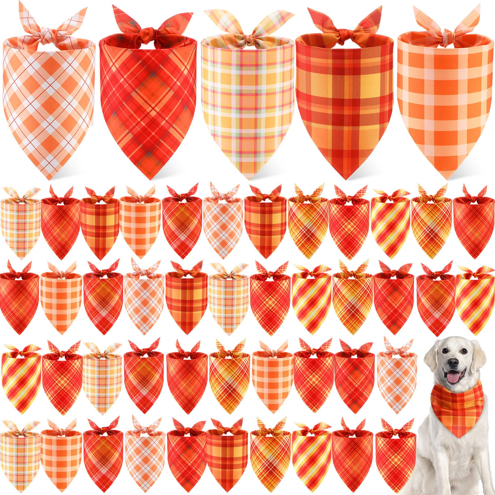 Weewooday 50 Pcs Fall Dog Bandanas Bulk Plaid Bandanas for Dogs Autumn Soft Doggie Bibs Adjustable Triangle Scarves for Small Me