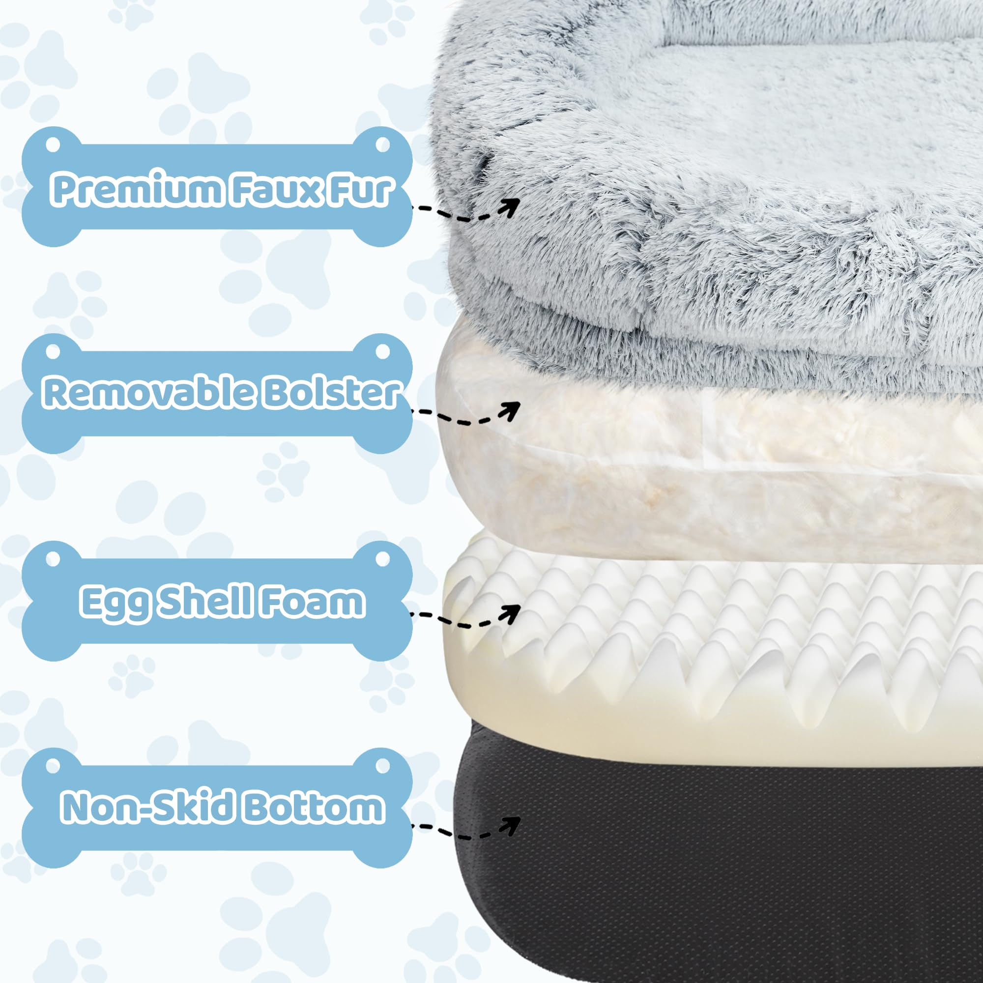 Murago Human Dog Bed For Adults, 40 X 10 X 71 Long Human Size Dog Bed, Removable Cover, Orthopedic Design, Light Grey