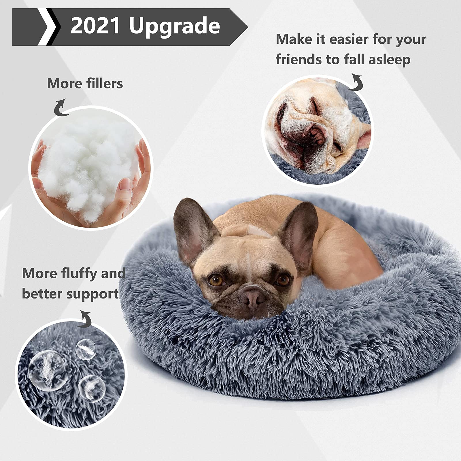 Small Calming Dogs Bed For Small Dogs Anti-Anxiety Machine Washable Fluffy Luxury Anti-Slip Waterproof Mute Base Warming Cozy Soft Pet Puppy Round Bed