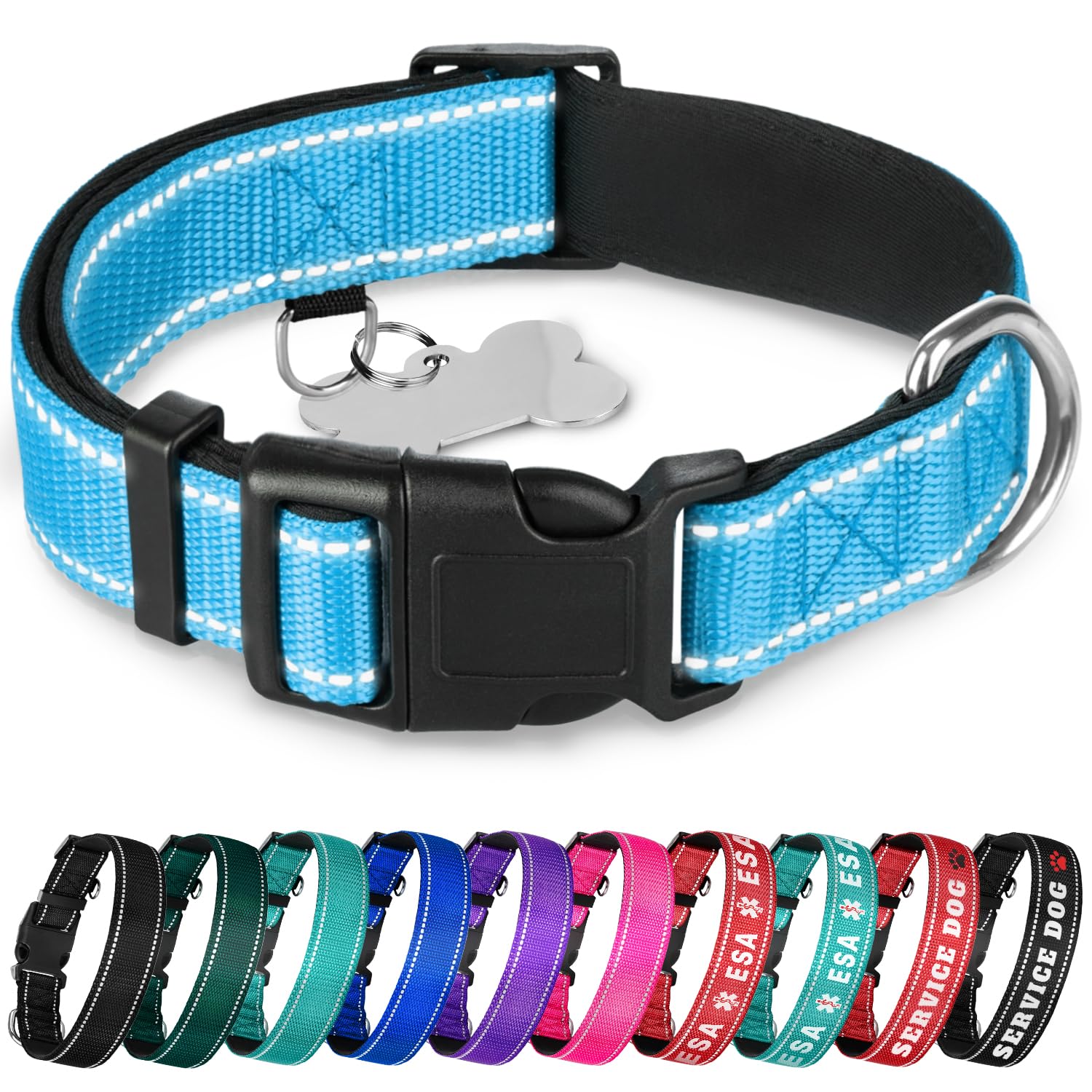 Teceum Reflective Pet Collar - Sky Blue - Xxs - Extra Soft Padding - Basic Nylon Dog Collar - Quick Release Buckle - Fits Small,