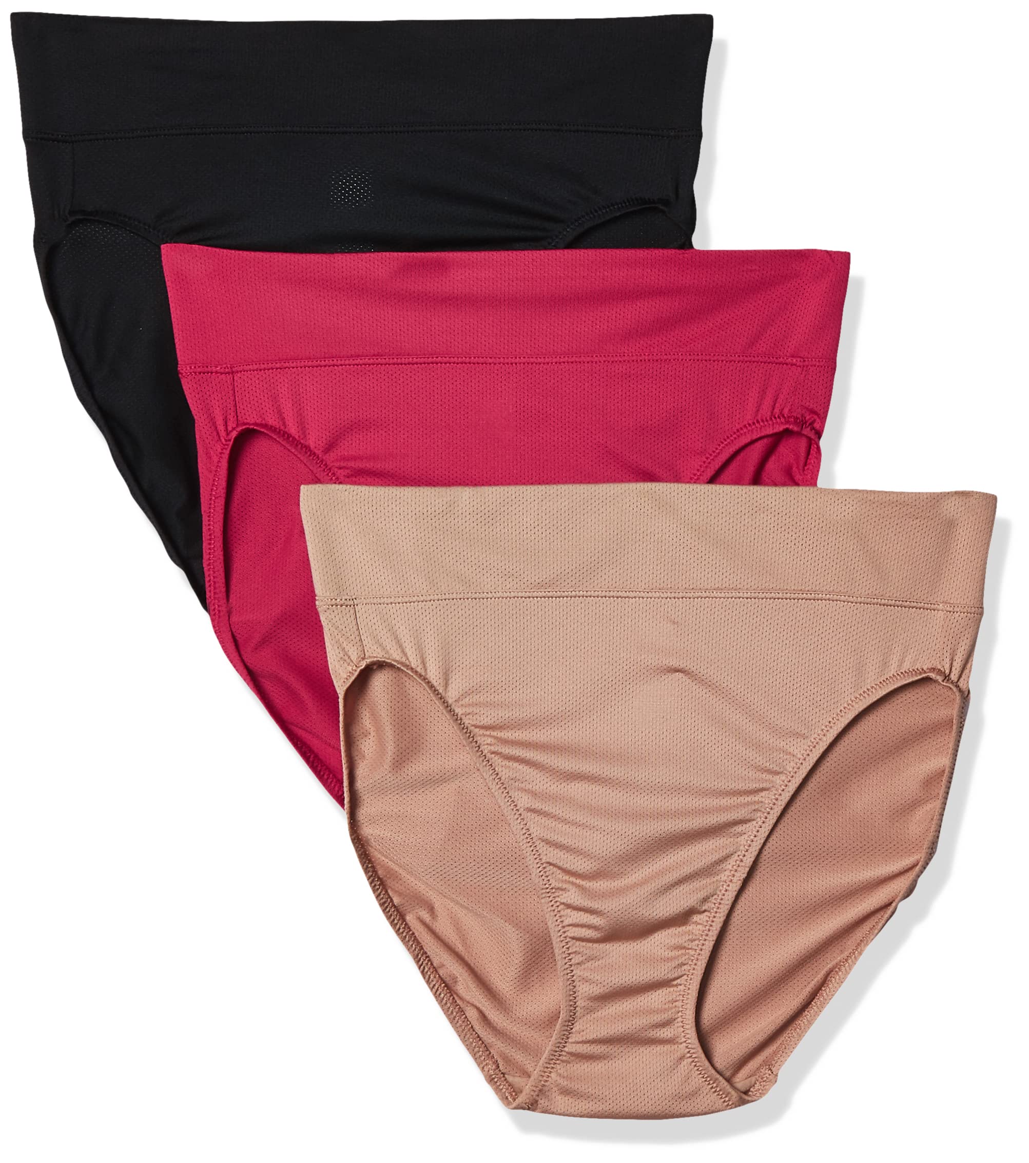 Warners Womens Allover Breathable Hicut Panty, VivaciousToasted AlmondBlack, XLarge