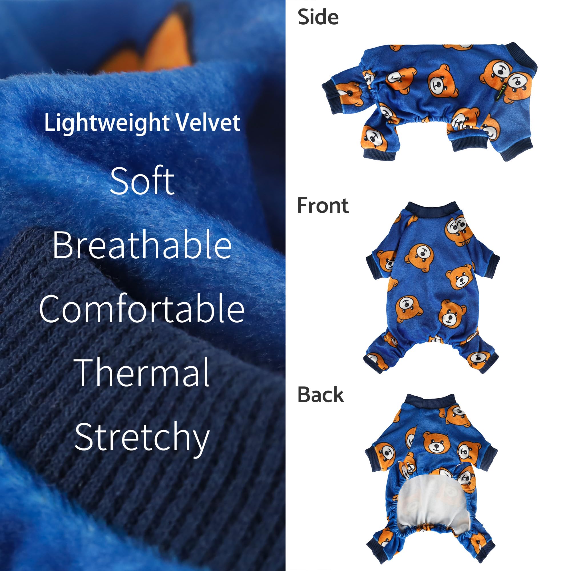 Fitwarm Cute Bear Dog Pajamas, Dog Clothes For Small Dogs Boy Girl, Fleece Pet Onesie With Feet, Royal Blue, Brown, Small