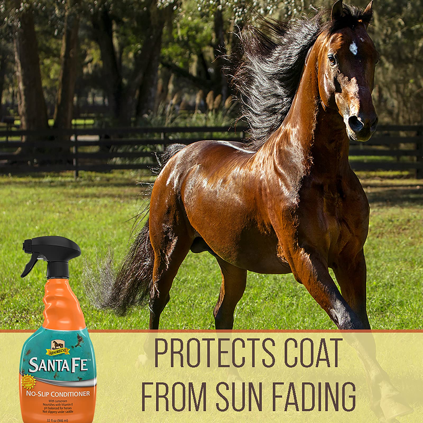Absorbine Santa Fe Coat Conditioner & Sunscreen, Non-Slippery Formula, 32Oz Spray