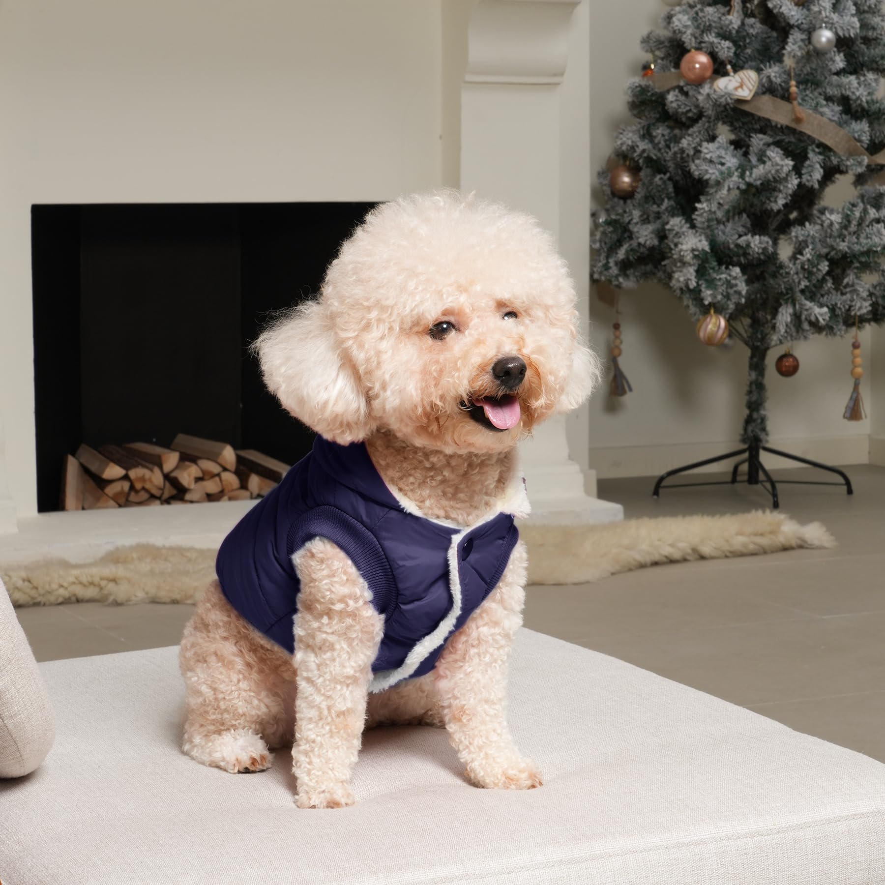 Vecomfy Fleece Lining Extra Warm Dog Hoodie In Winter For Large Dogs Jacket Pet Coats With Hooded,Blue Xl