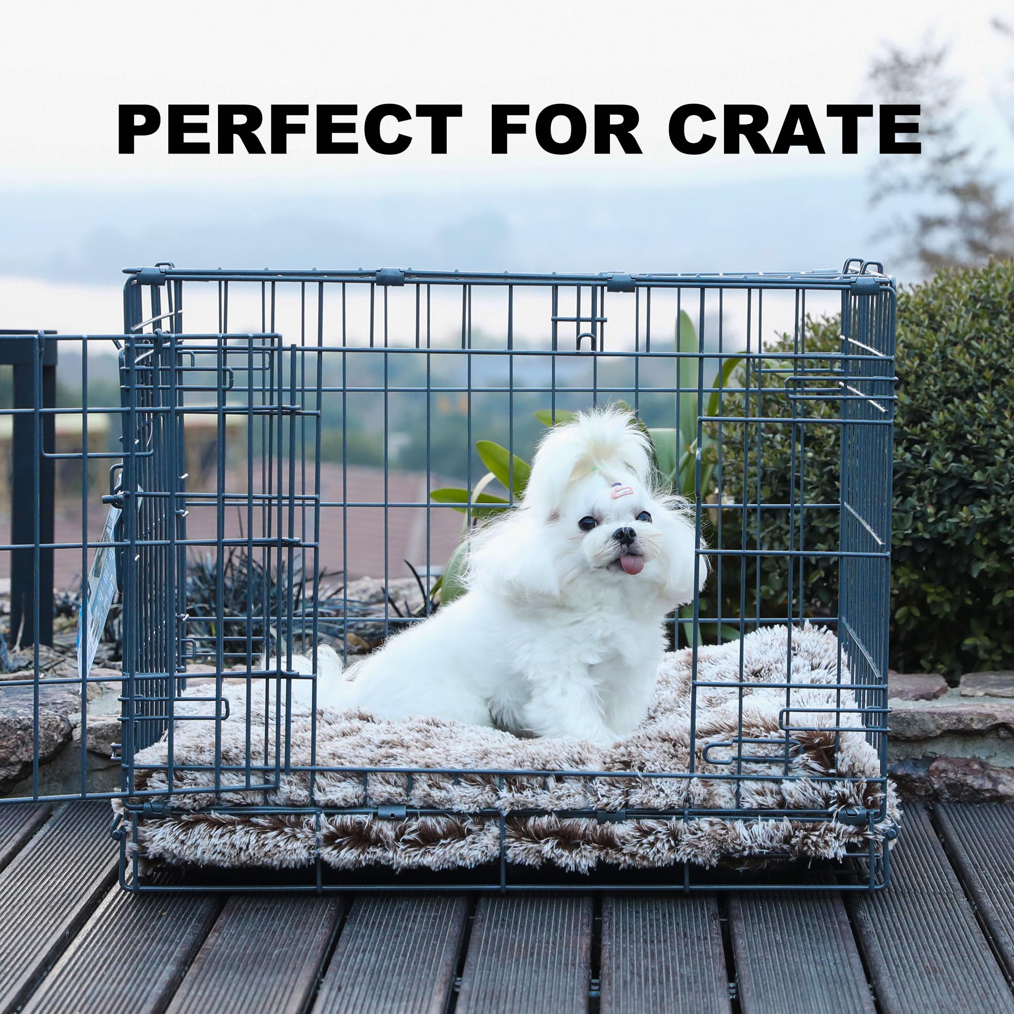 Bedfolks Waterproof Crate Bed, Plush Dog & Cat Bed With Removable Washable Cover, Faux Fur Kennel Pad, 21''X13'', Brown