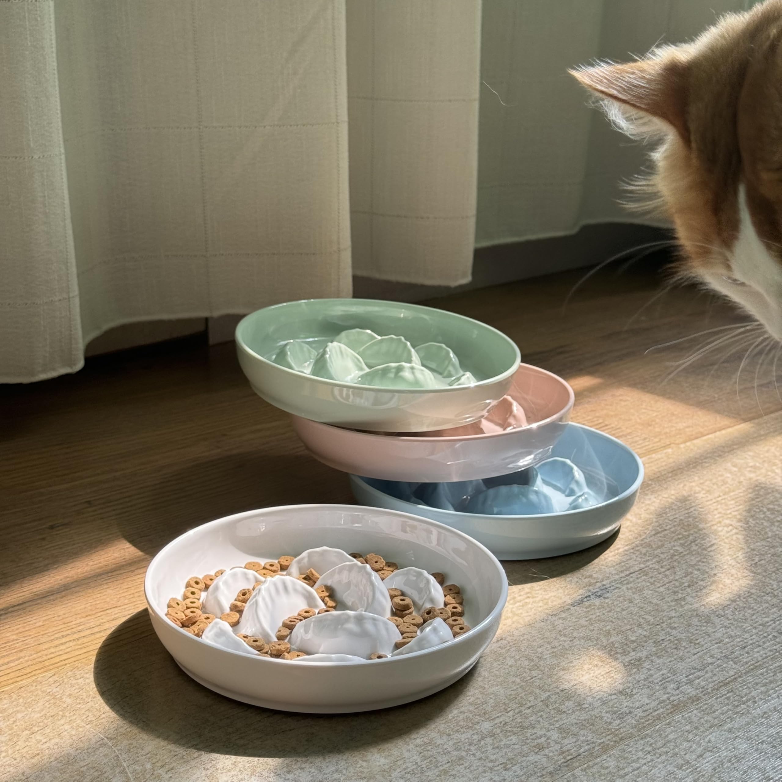 Unbreakable Slow Feeder Bowl - Melamine Puzzle Cat Bowl for Healthy Eating - Cat Feeder for Wet & Dry Food- Dishwasher Safe & No