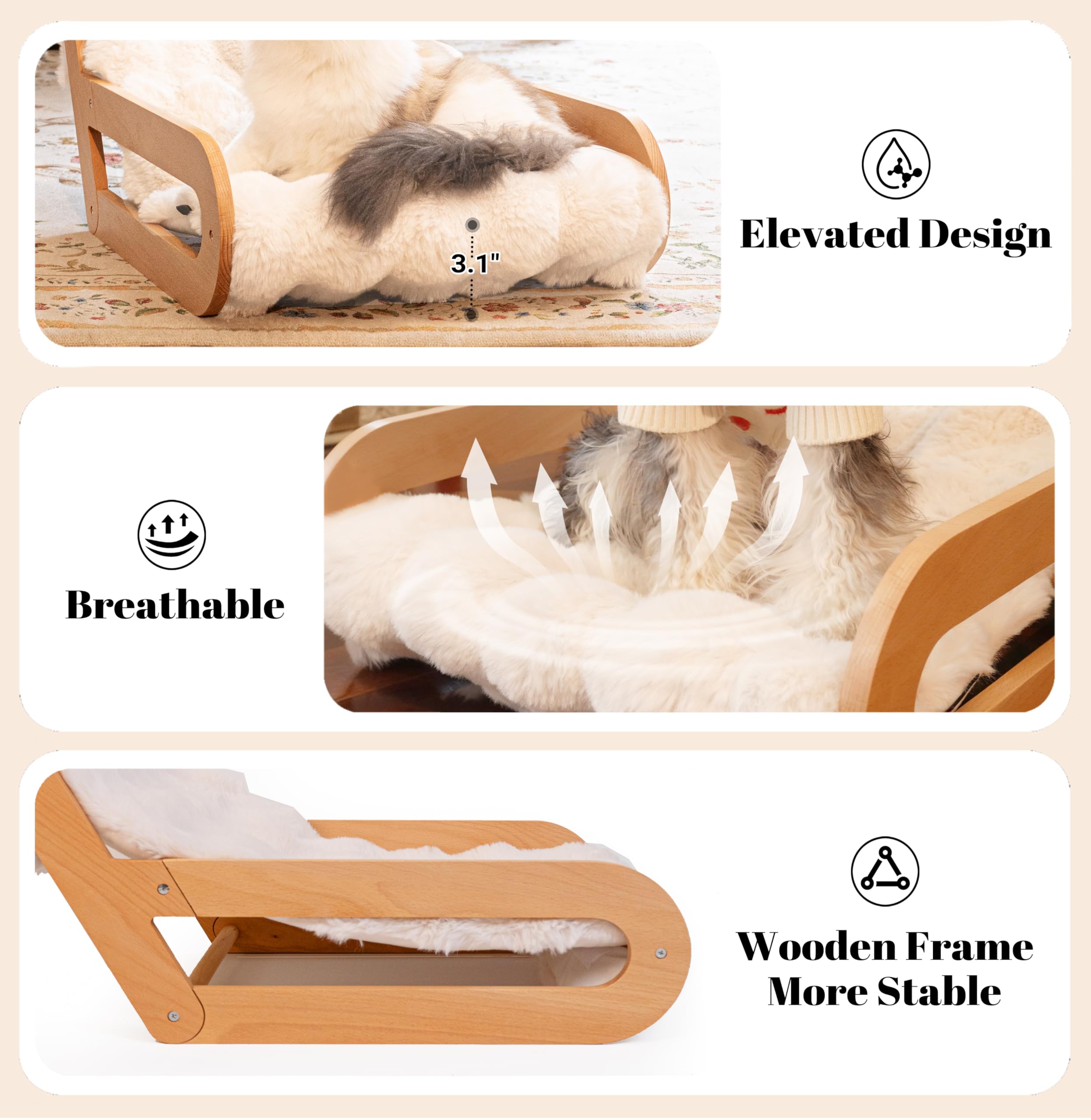 Cheerhome Pets Elevated Cat Couch Bed For Indoor, Wooden Cats Sofa With Washable Fluffy Cover Raised Kitty Lounge Chair Suitable