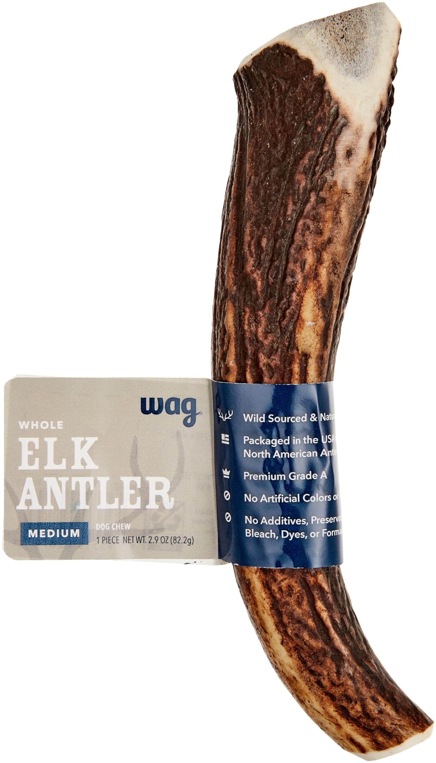Amazon Brand - Wag Dog Elk Antler Chew, Naturally Shed, Whole, Medium 6-7.5 inches, Long Lasting for Aggressive Chewers, Best fo