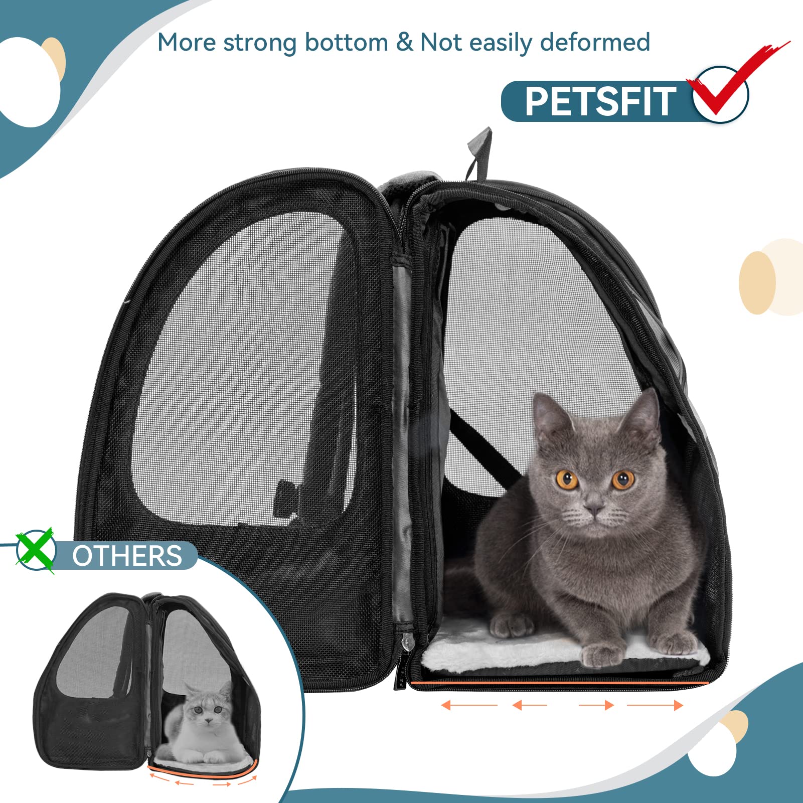 Petsfit Dog Backpack Carrier,Cat Backpacks Expandable with Great Ventilation,Fleece Mat,Perfect for Hiking,Camping Hold Pets Und