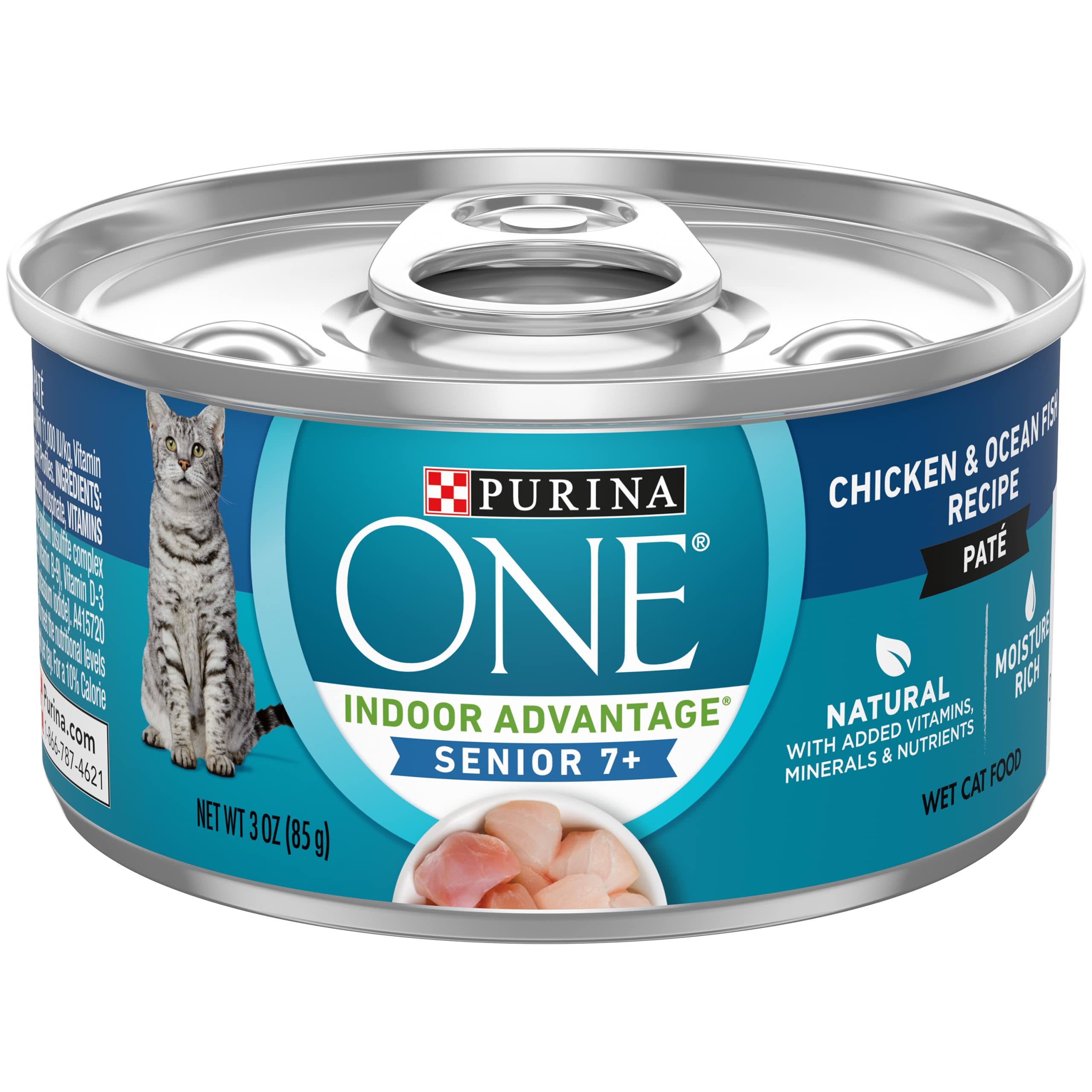 Purina ONE Grain Free, Natural Senior Pate Wet Cat Food, Vibrant Maturity 7+ Chicken & Ocean Whitefish Recipe - (Pack of 24) 3 o