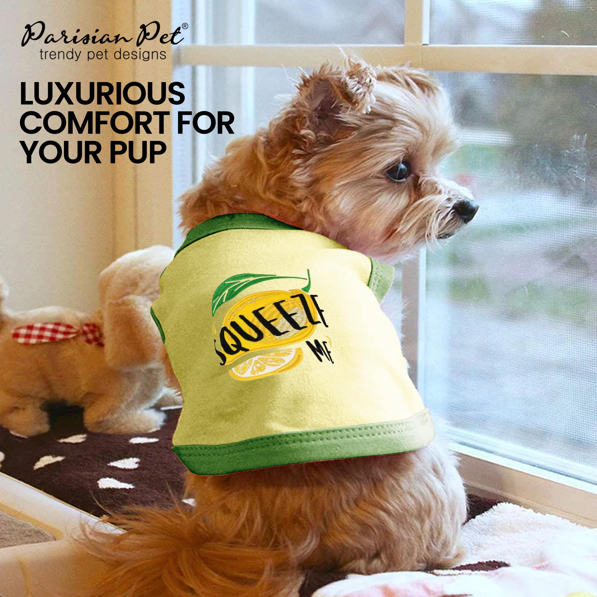 Parisian Pet Dog Tshirt - Embroidered  Squeeze Me  Dogs Clothes - Breathable And Lightweight Dog Tank Top - Sleeveless Doggy Tee