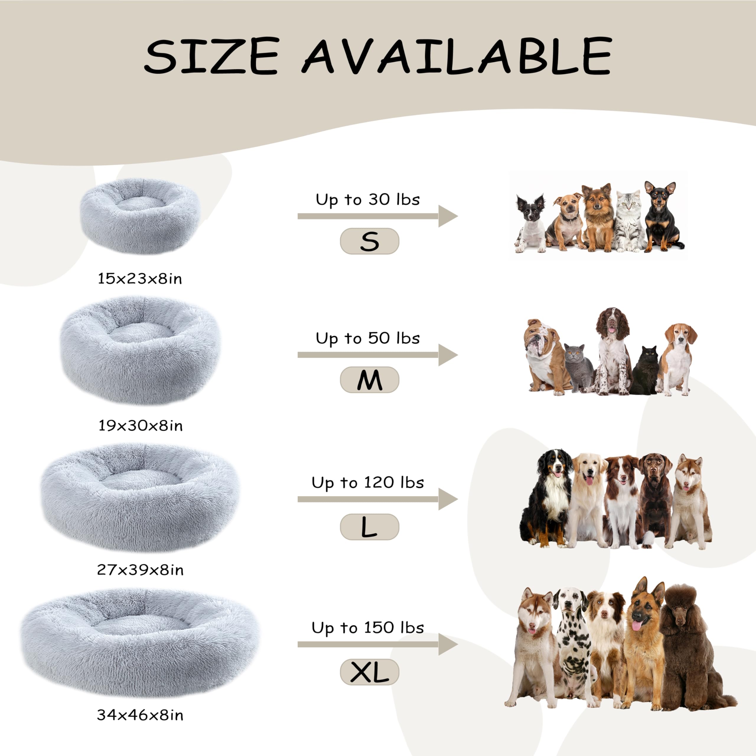 Bunlitent 39 ' ' inch Calming Dog Bed, Plush Anti-Anxiety Donut Dog Bed for Small Medium Large Dogs, Warming Cozy Soft Cute Roun