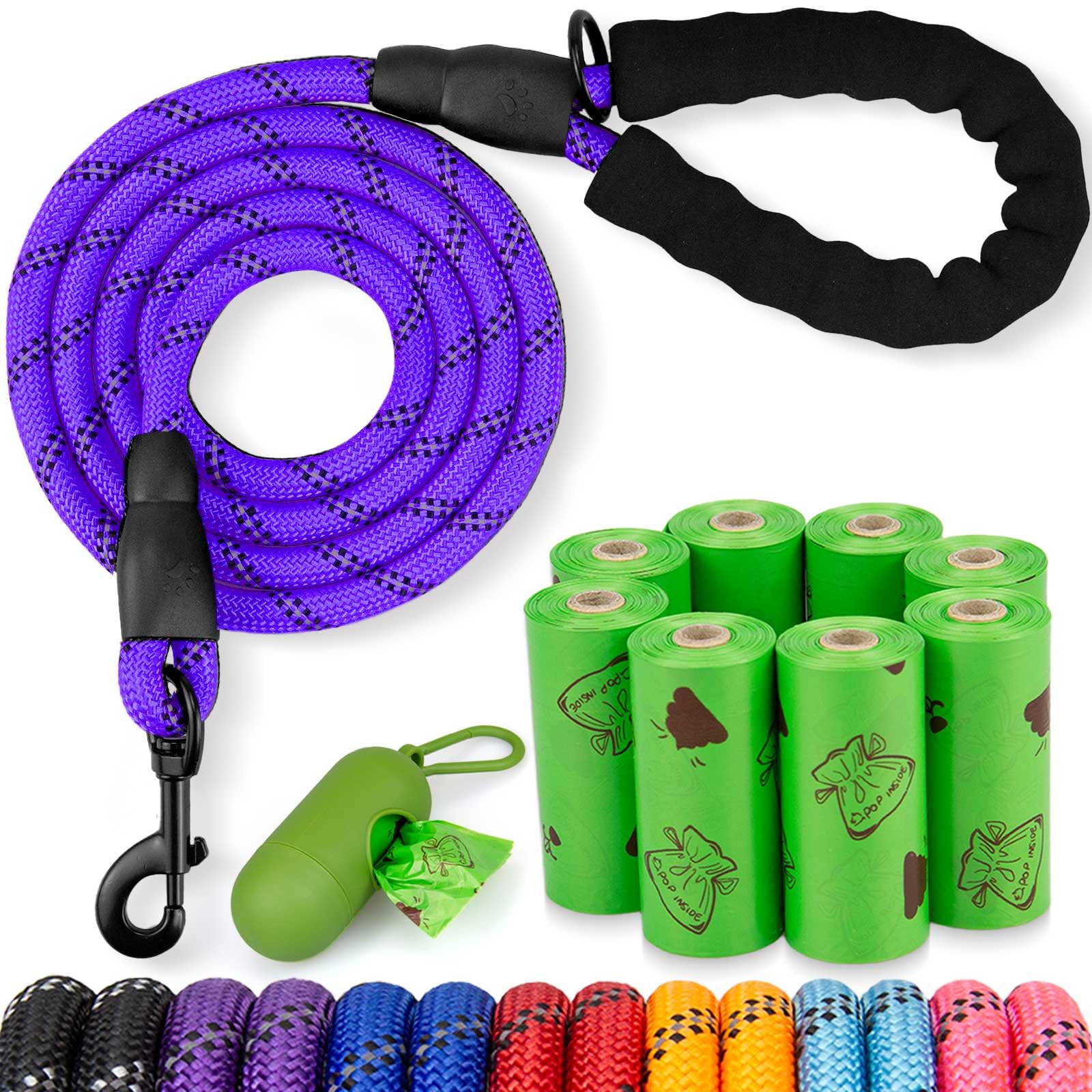 POUPUA 6FT Rope Dog Leash with Comfortable Padded Handle, Heavy Duty Leash for Small Medium and Large Dogs with Highly Reflectiv