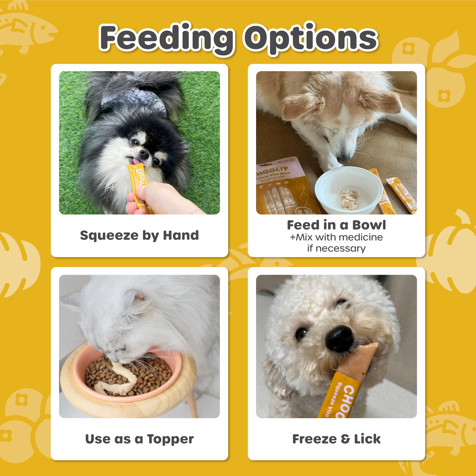 Choolip Grab & Go Squeeze Vita Stick Lickable Treats for Dogs & Cats. 49 Kidney Support Sticks with Essential multivitamins. Sof